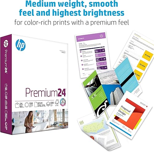 Miniatura 3 de Papel para Impresora HP, Papel de 8.5 x 11, Premium de 24 libras, Caja de 5 resmas - 2,500 hojas, Brillo 100, Hecho en Estados Unidos, Certificado