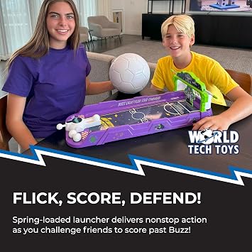 Disney Pixar Buzz Lightyear Soccer Game Spring-Loaded Launcher and Goalie Easy Setup Tabletop Disney Game for 2 Players - 6+