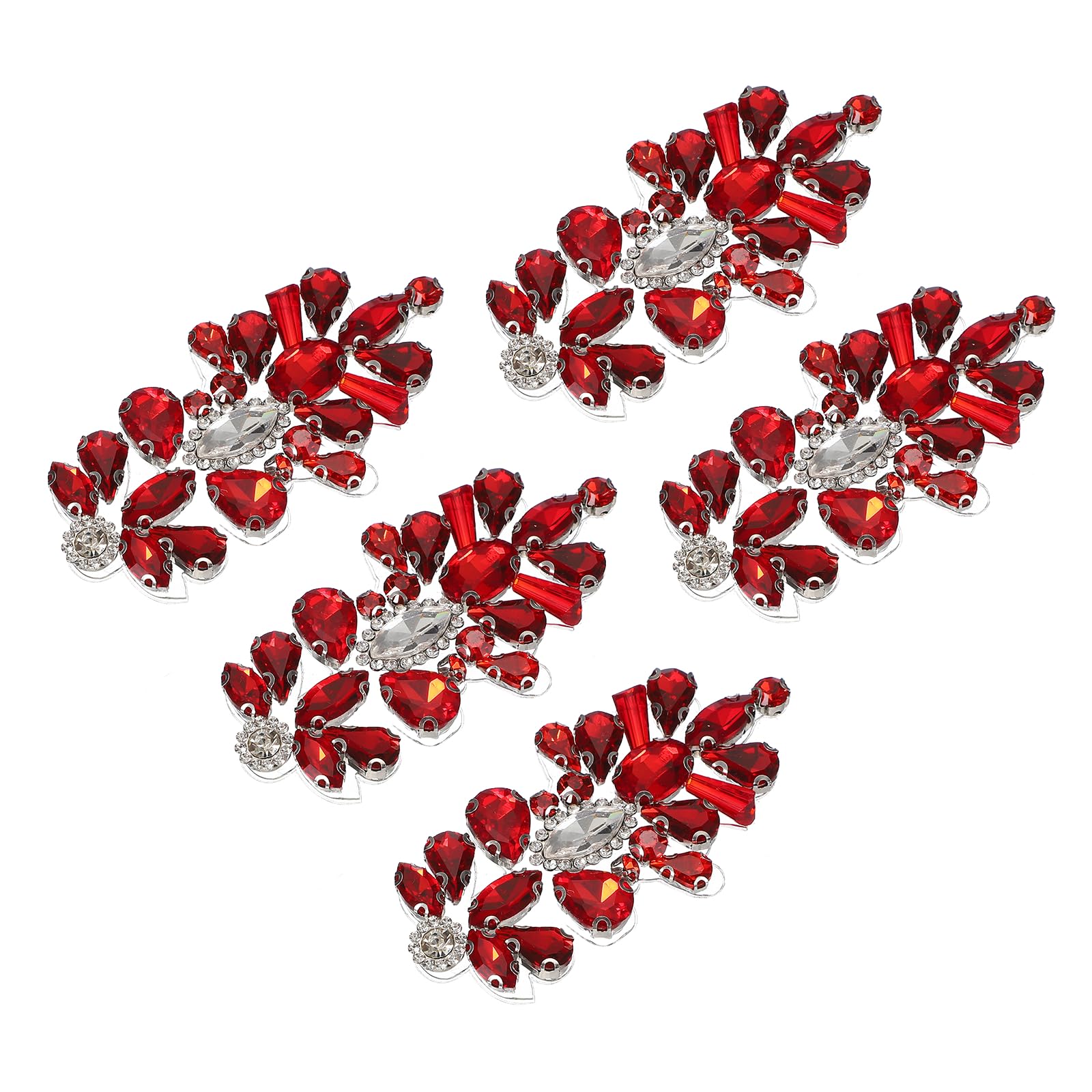 sourcing map 5Pcs Crystal Rhinestone Applique, Glitter Rhinestone Iron on Patches Hot Fix or Sew on Sewing Appliques for Bridal Clothes Belt Bags Decoration (1.6 x 3.1 Inch, Red)