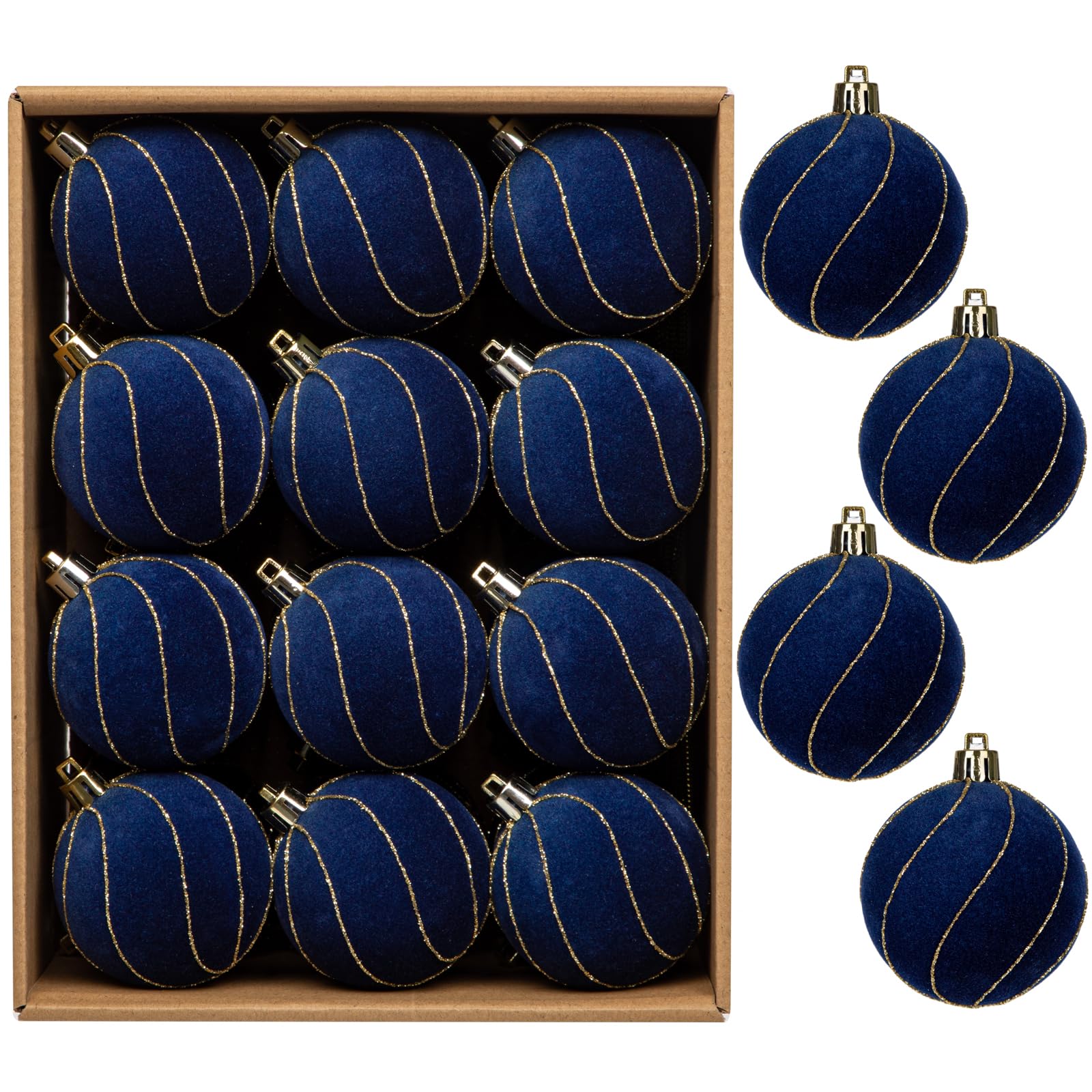 Boules de Noël en velours lot de 24 suspensions sapin or 6cm