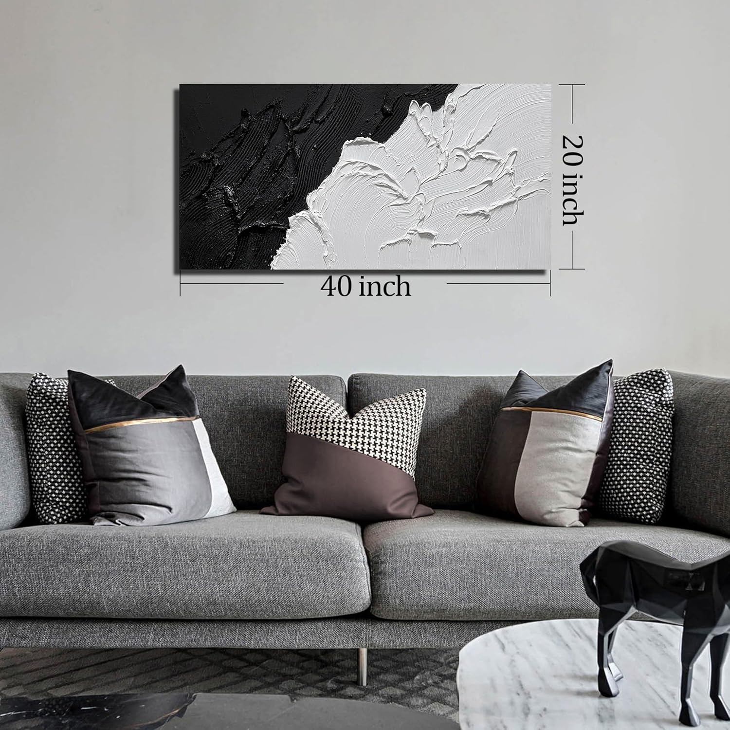 CGXART Abstract Canvas Wall Art For Bedroom Black And White Pictures Wall Decor For Living Room Minimalist Hand Painted Wall Art For Bathroom Size 20 x 40 Inch - Image 7