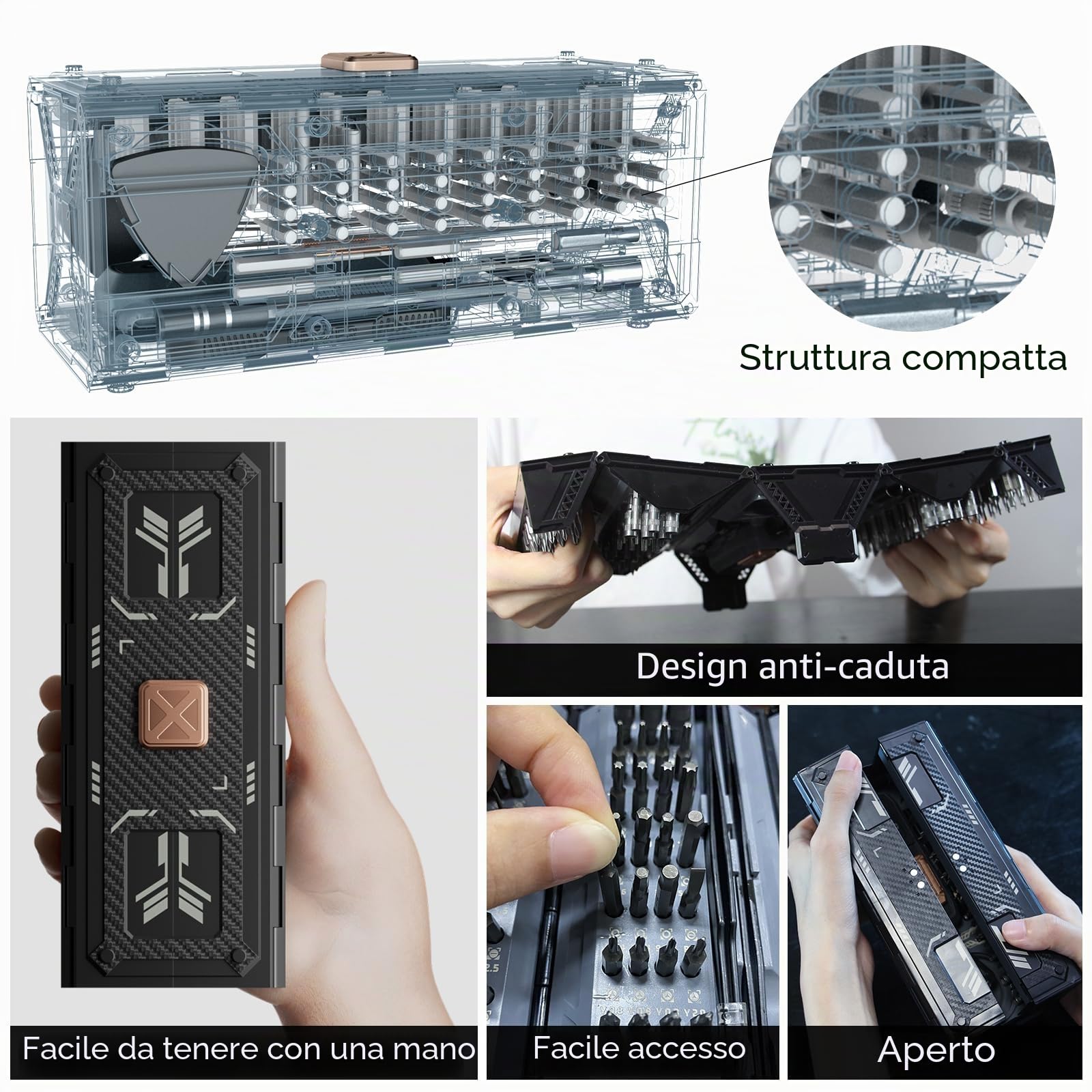 JAKEMY Set di cacciaviti di precisione 180 in 1, cacciavite manuale magnetico con estrattore di viti danneggiate, kit di riparazione per PC, telefono, computer, MacBook, orologio, occhiali, console
