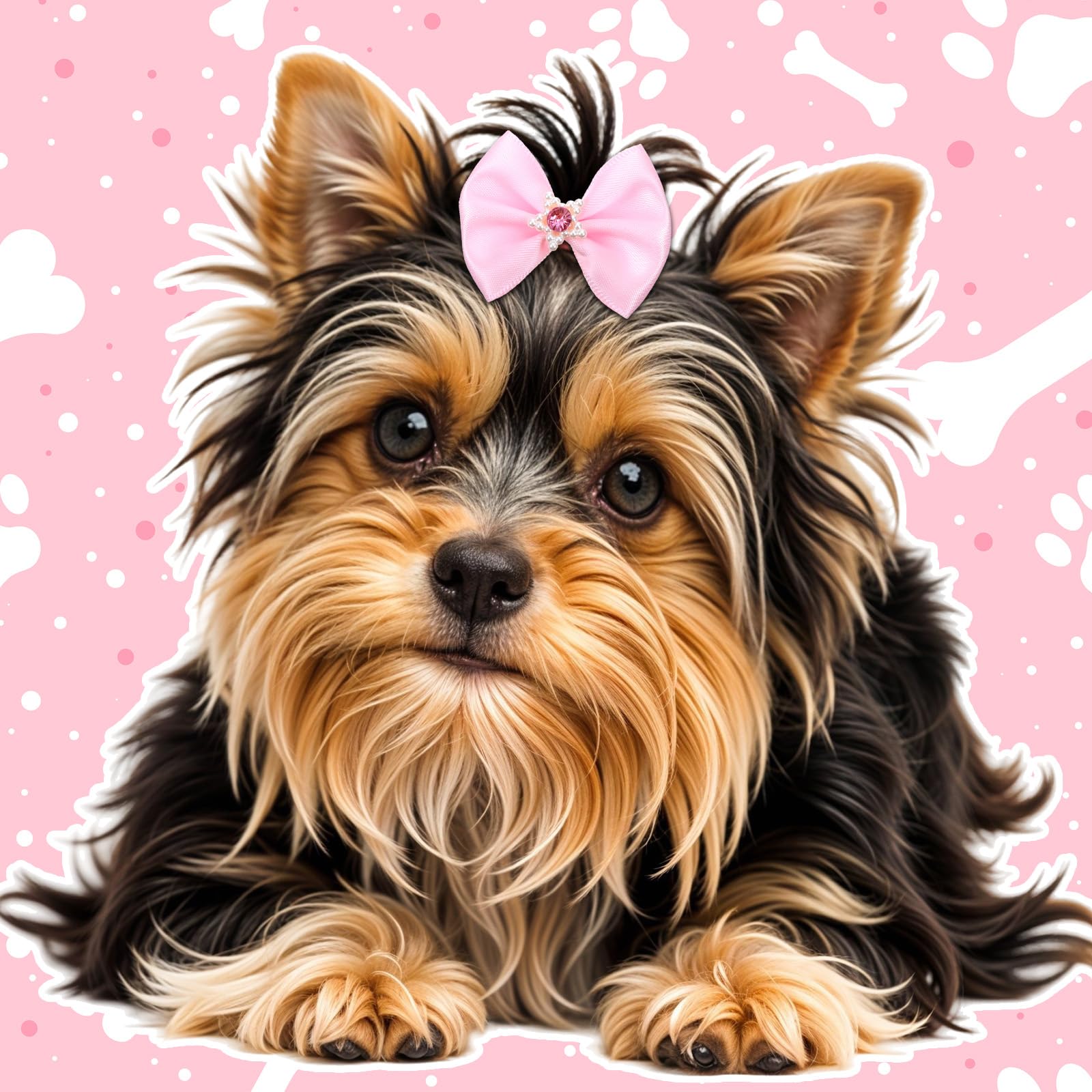 Fiocchi per cani piccoli e carini con elastici in pizzo strass perle accessori capelli idea regalo (rosa)