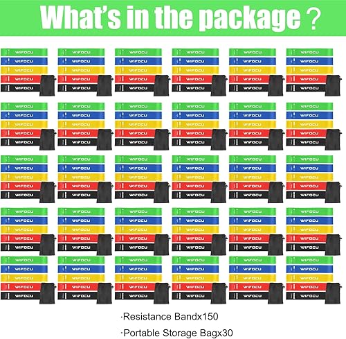 Miniatura 4 de Juego de 150 bandas de resistencia a granel para miembros del gimnasio, clase deportiva, regalo de estudiantes, 5 piezas cada una con bolsa de