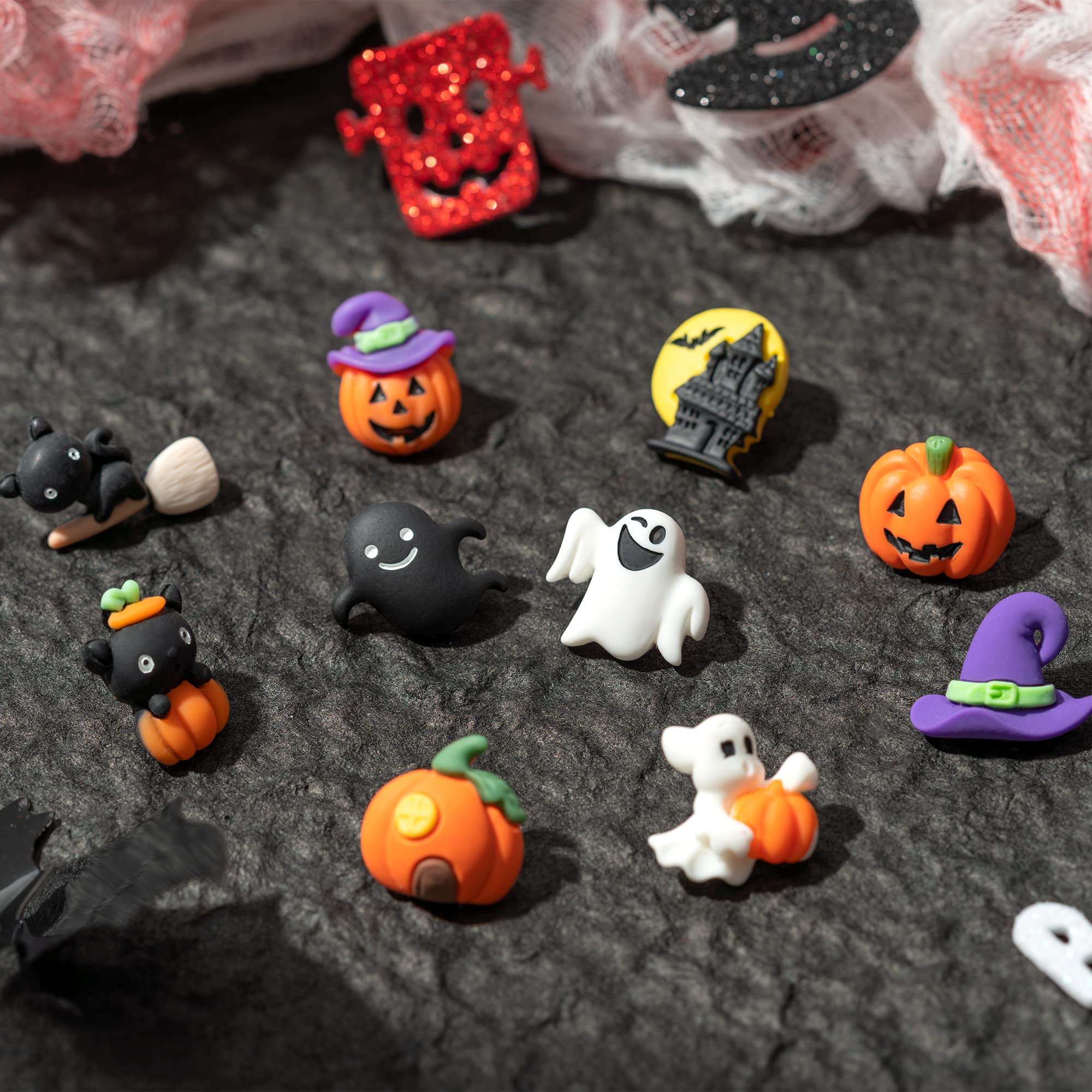 H1vojoxo 40 szt. przypinek na Halloween dekoracja na tablicę z korka, dekoracyjne pinezek na Halloween, zabawne przypinki do dyni na ścianę ze zdjęciami, przypinki do tablicy ogłoszeń, zamek na Halloween