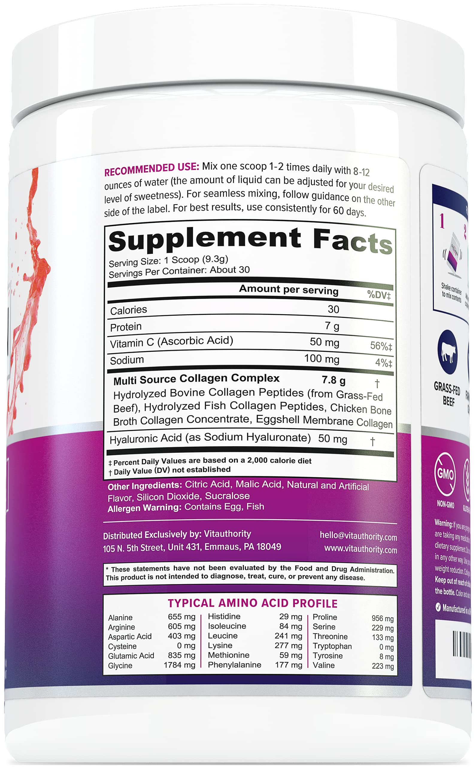 Buy Multi Collagen Peptides Plus Hyaluronic Acid and Vitamin C, Hydrolyzed Collagen Protein