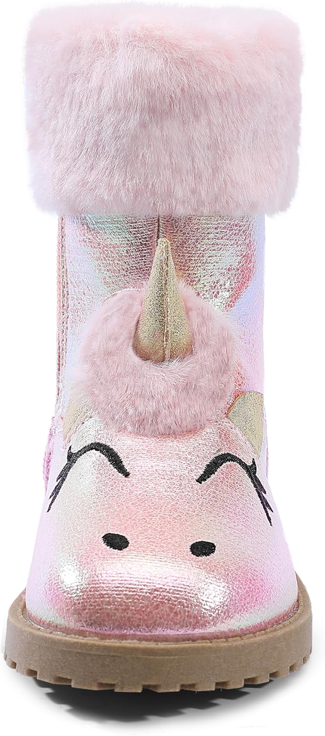 Girls Winter Boots Unicorn Snow Boots for Toddler Girls Side Zipper - Image 2