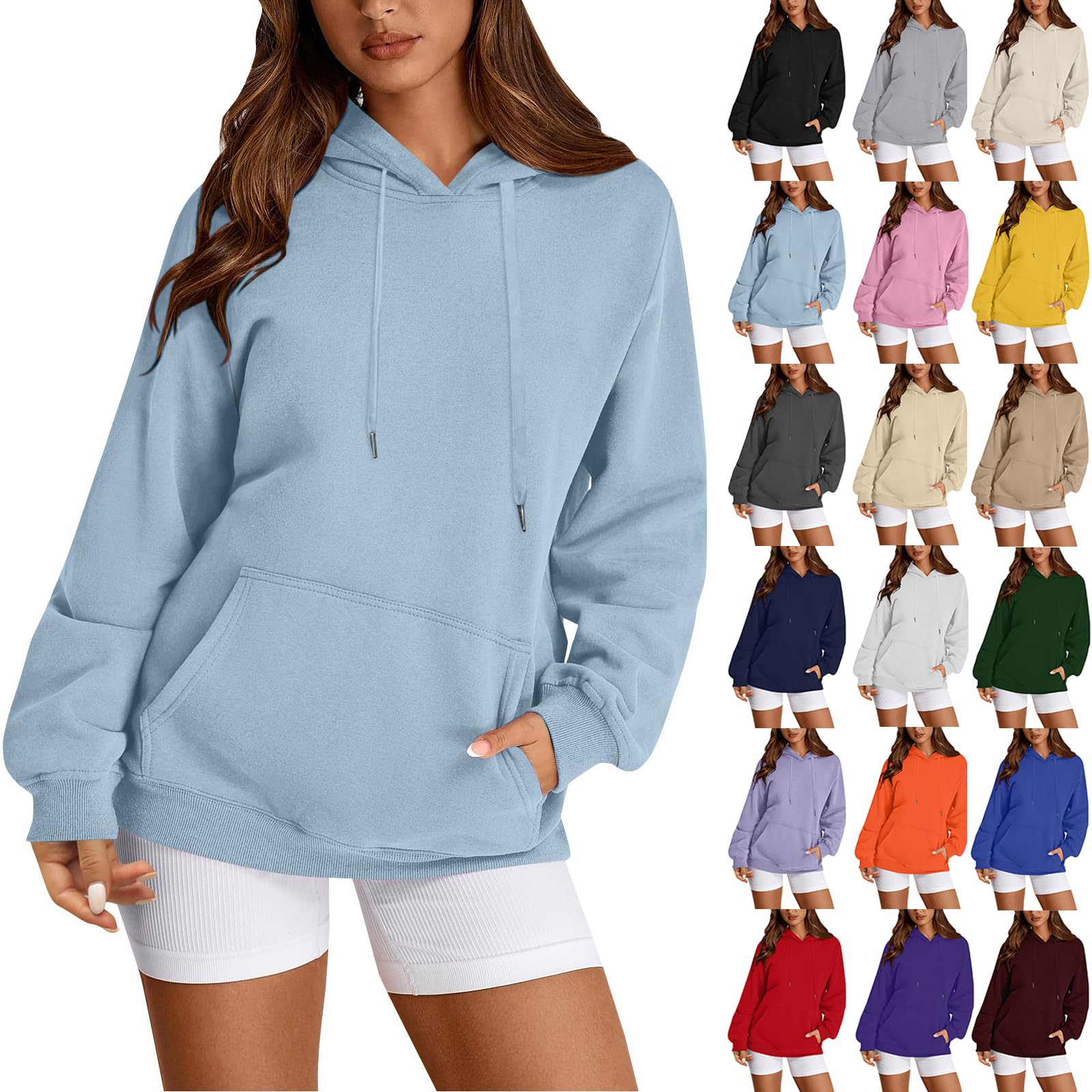 Jybuyye Women Y2K Hoodie Casual Fleece Oversized Sweatshirts with Pockets Plus Size Pullover Sweaters Fall Cute Hoodies