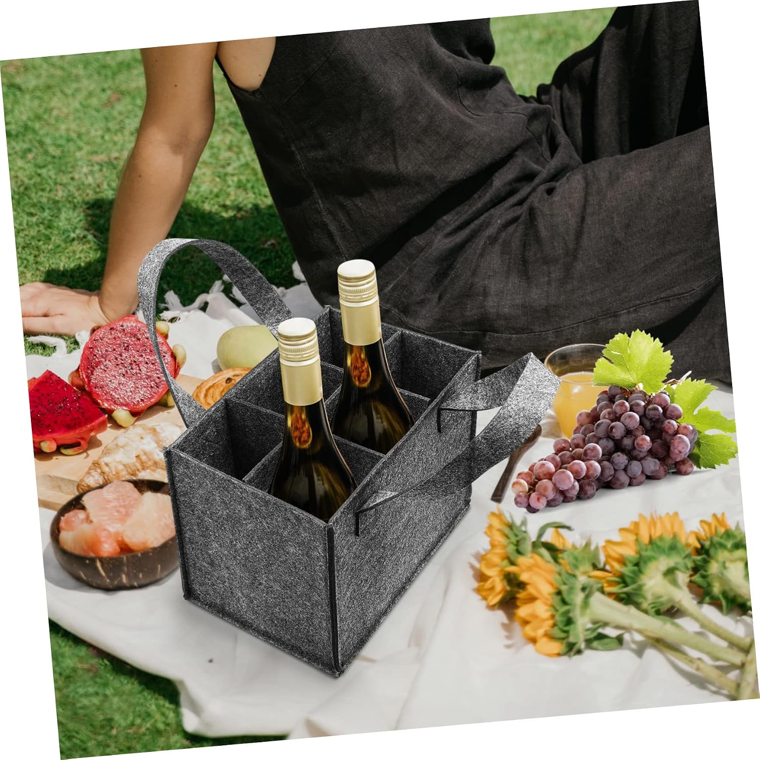 2pcs Wine Bottle Carrier Bags with Handle and Dividers, Non-woven