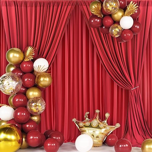 Paneles de cortina tipo telón de fondo grueso color rojo de 10 x 20 pies para fiestas, 4 paneles de 5 x 10 pies, cortinas de fondo de poliéster para