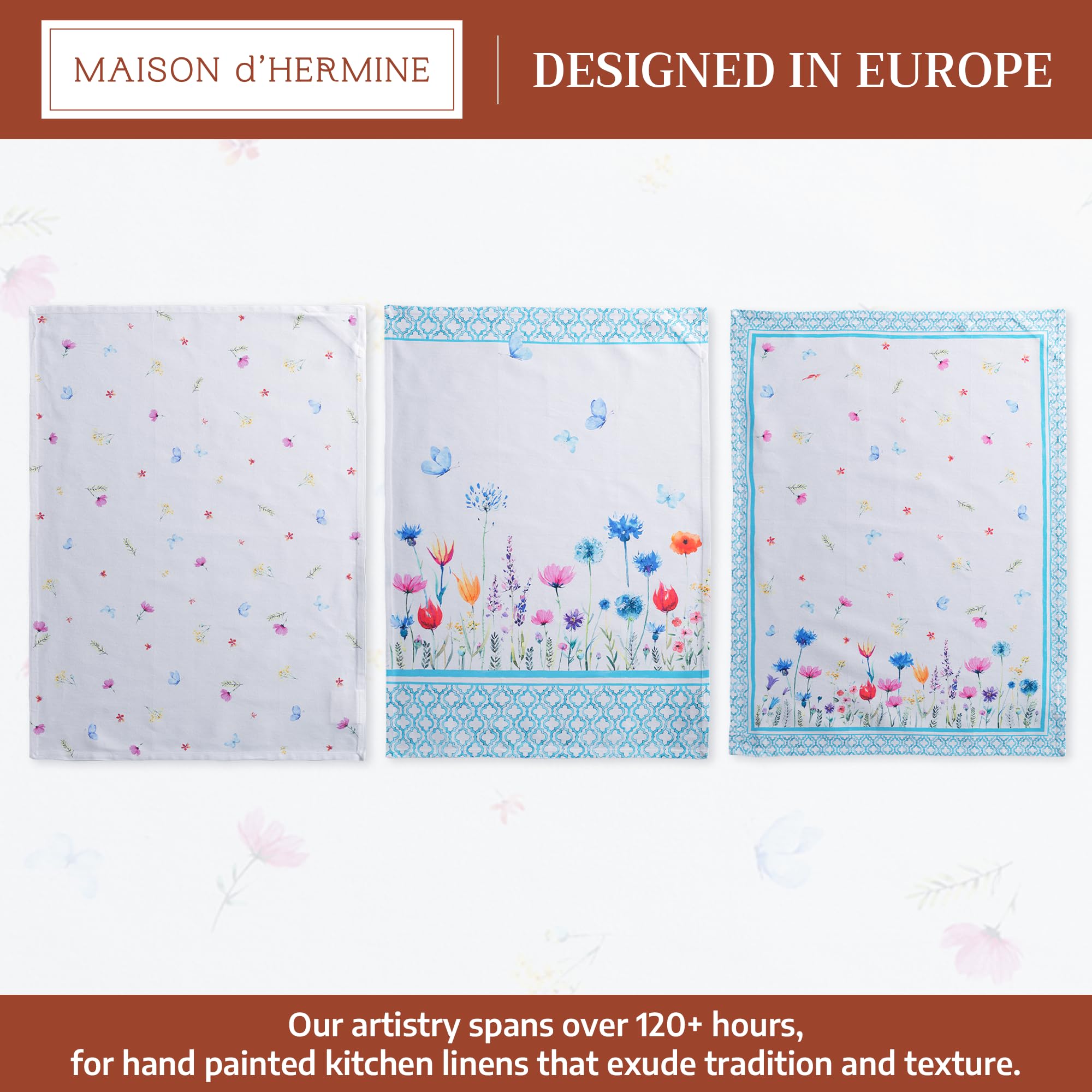 Maison d' Hermine Flower in The Field 100% Baumwolle Set von 3 Multi-Purpose Küchenhandtuch | Bar Handtücher | Frühling/Sommer (50 cm X 70 cm)