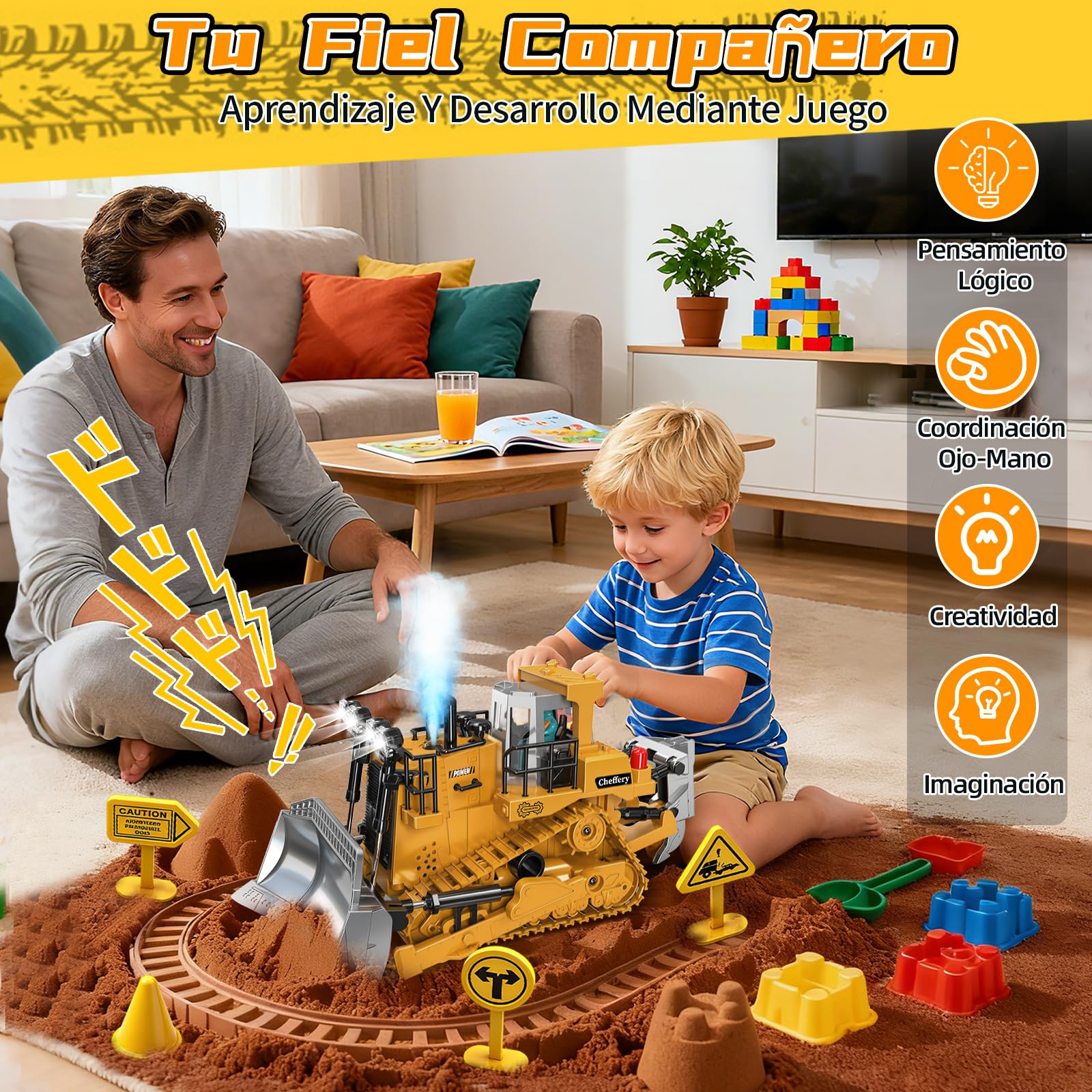 Bulldozer Teledirigido, 11 Canales Juguete de Bulldozer Teledirigido, 2.4 GHz Bulldozers RC con Luces y Efectos de Sonido, 1:20 Juguete Bulldozers de Regalo para Niños y Niñas de 4 a 12 Años
