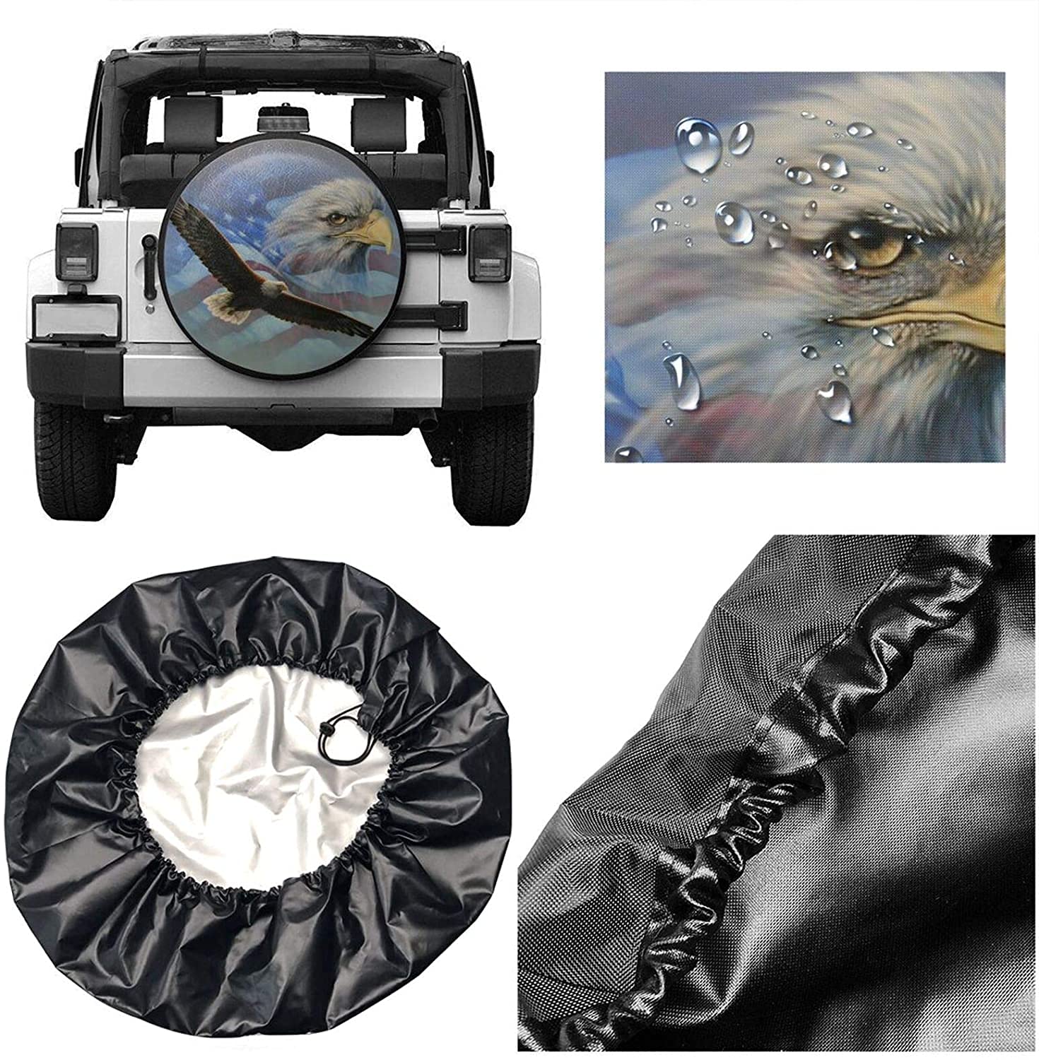 American Flag Eagle Spare Tire Cover - Dust Proof Fit For 15" Tire On RV, Trailer, SUV - View #5