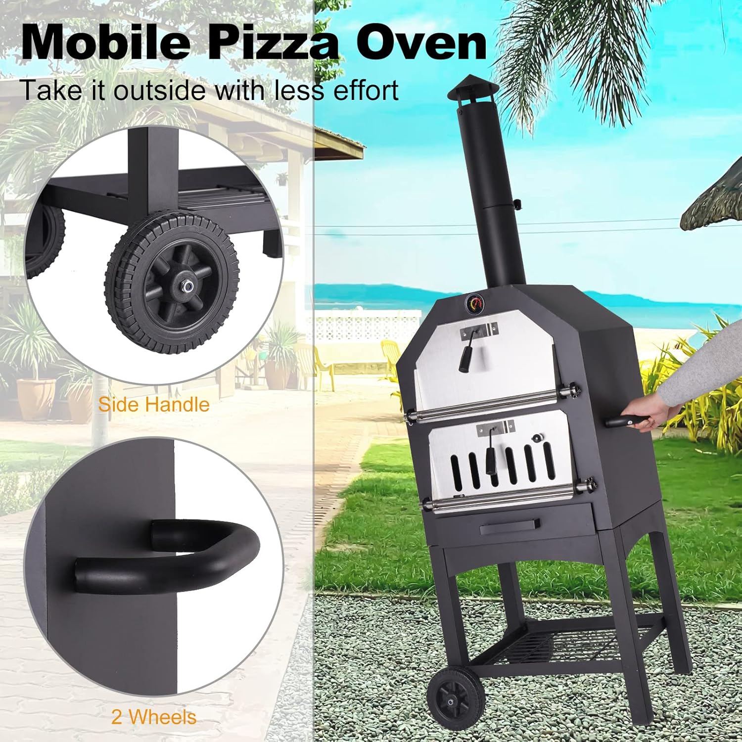 Vonzoy Outdoor Wood Fired Pizza Oven with Cover, Stone, Peel and Wheels in Namibia at NAD 4499