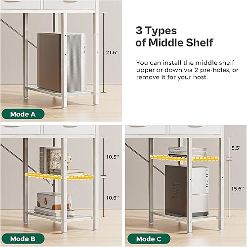 Miniatura 3 de Huuger Escritorio para computadora con 6 cajones, escritorio de oficina de 54 pulgadas con estantes, escritorio reversible para juegos, escritorio