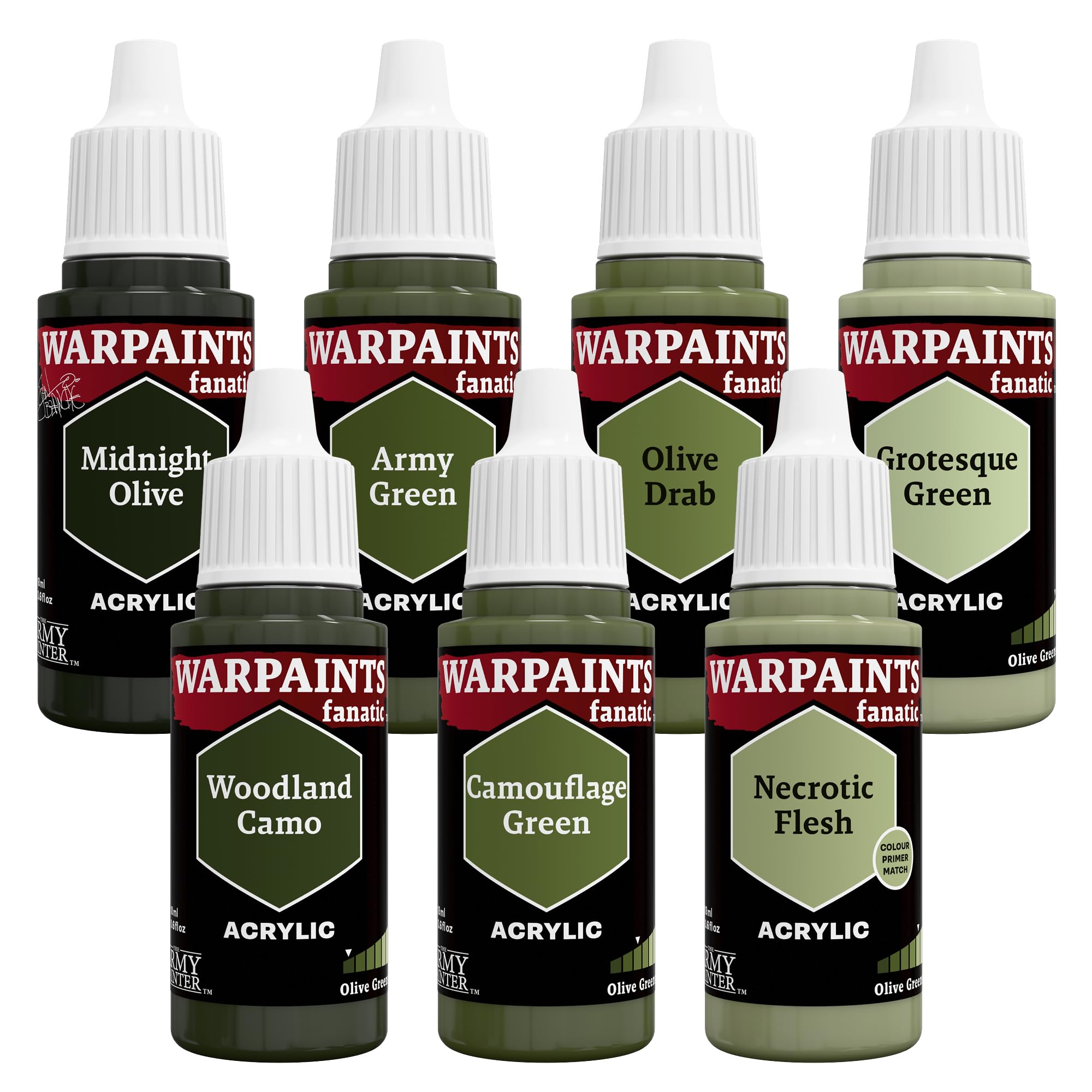 The Army Painter, Warpaints Flexible Triad PLUS+: Olive Greens, 7 x 18 ml Acrylfarben – Hobbyfarbe in Miniaturqualität für Dungeons and Dragons (DnD) & Warhammer Miniaturen