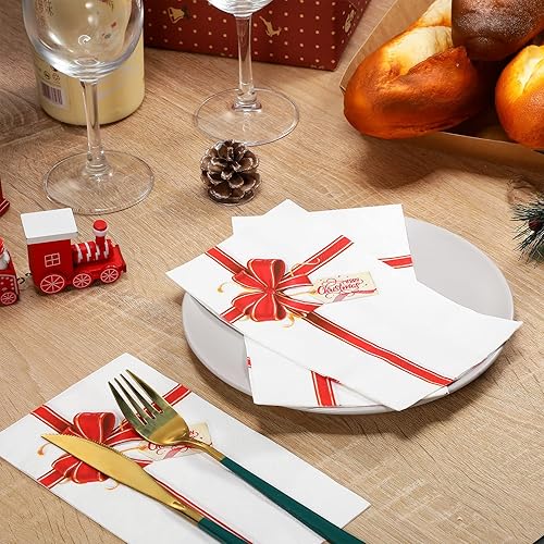 Miniatura 10 de Servilletas de papel de Navidad, caja de regalo, toallas de invitados de Navidad, desechables, nudo de lazo, servilletas de Feliz Navidad para