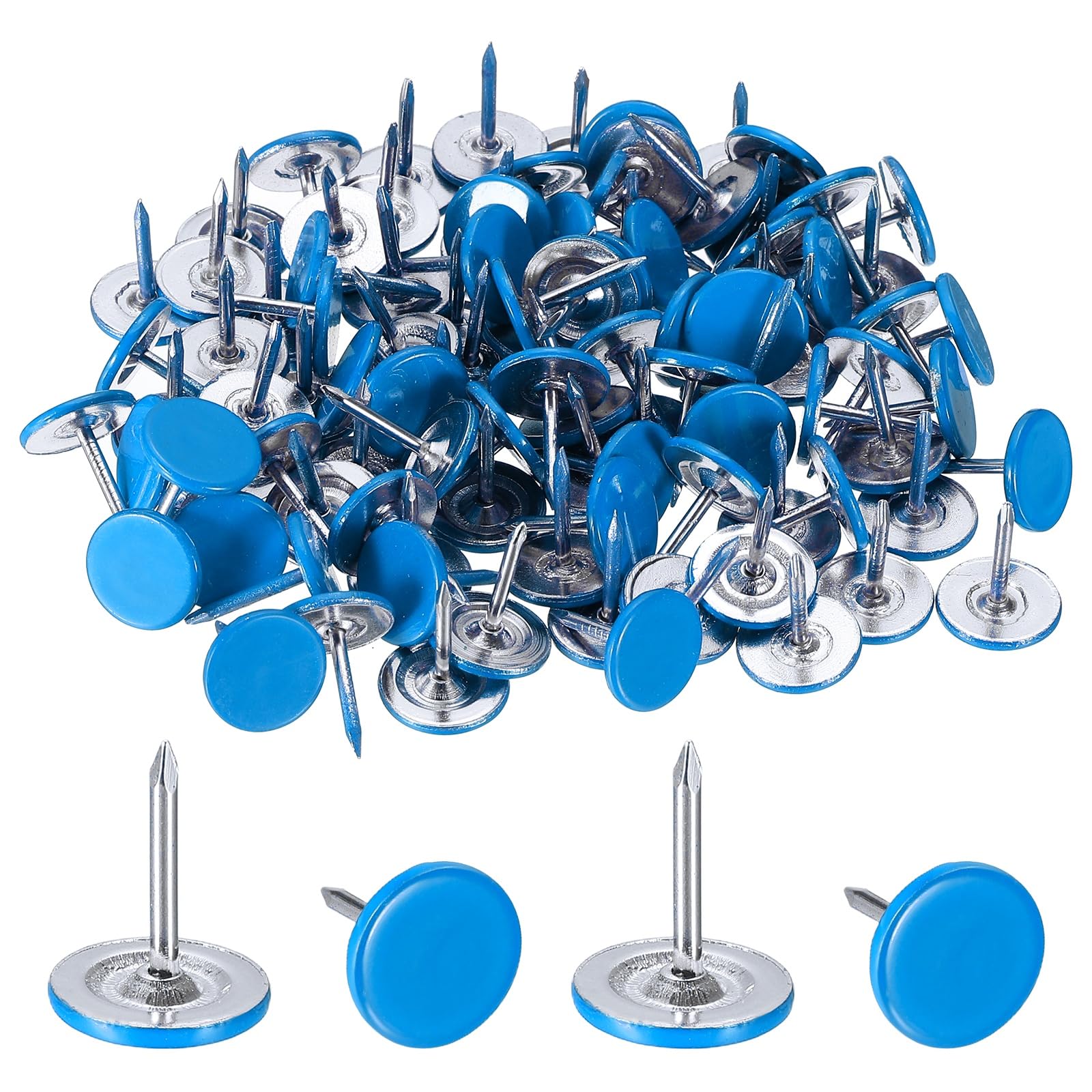 sourcing map 100Pcs Upholstery Thumb Tacks, 7/16" x 1/2" Flat Head Upholstery Push Pins Decorative Nails for Wood Wall Furniture, Blue