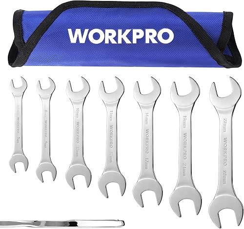 WORKPRO Juego de llaves métricas superfinas de extremo abierto, 7 piezas, 5.5 a 0.906 in, juego de llaves delgadas ultrafinas con bolsa