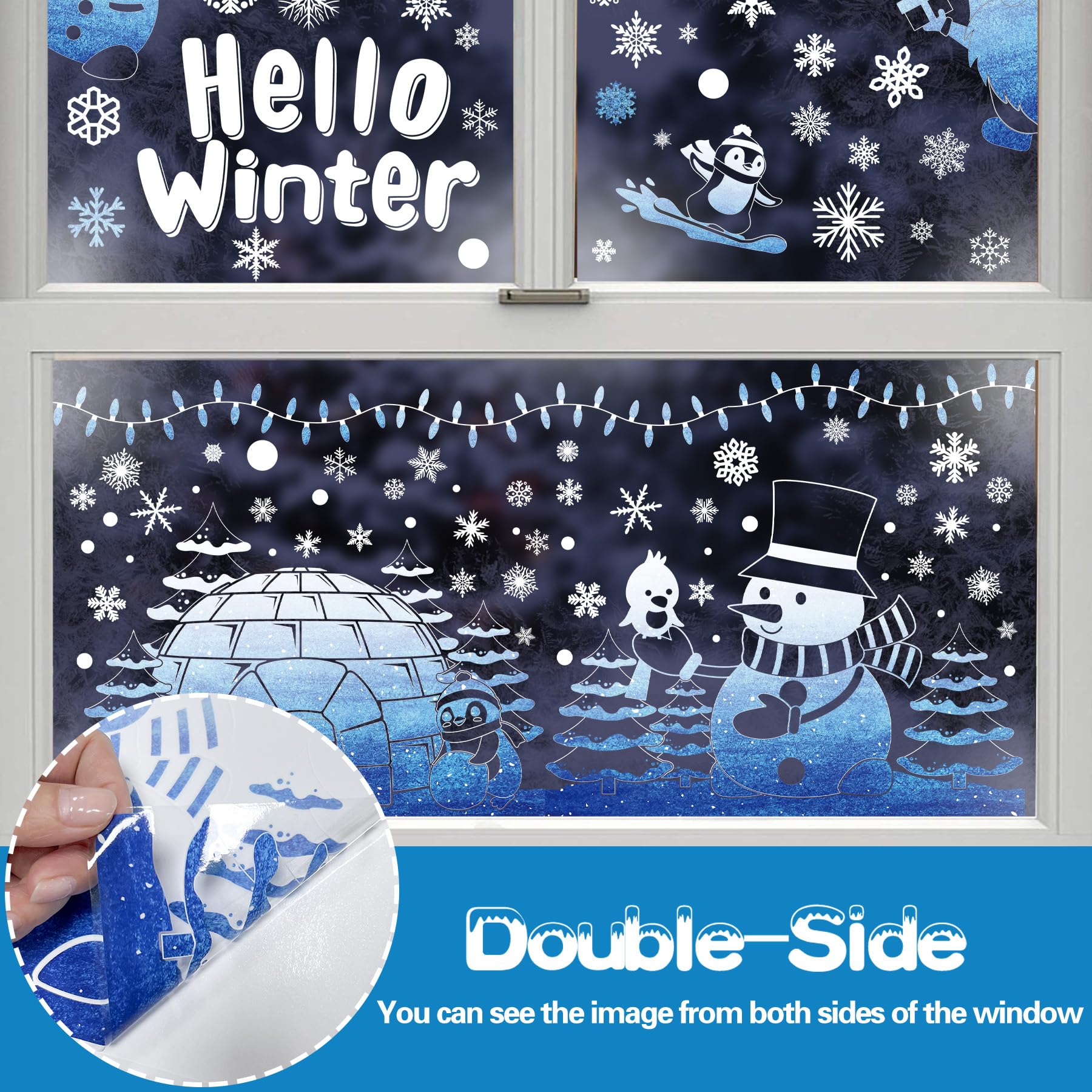 MISS FANTASY Winter Window Clings Christmas Decorations - Winter Decorations Snowman Christmas Decorations Snowflake Snowman Winter Stickers Clings Christmas Decor for Bathroom Office Classroom
