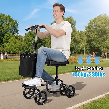 Knee Scooter, All Terrain Foldable Knee Walker, Knee Scooter for Adults with Dual Braking System, Compact Crutch Alternative for Foot Surgery