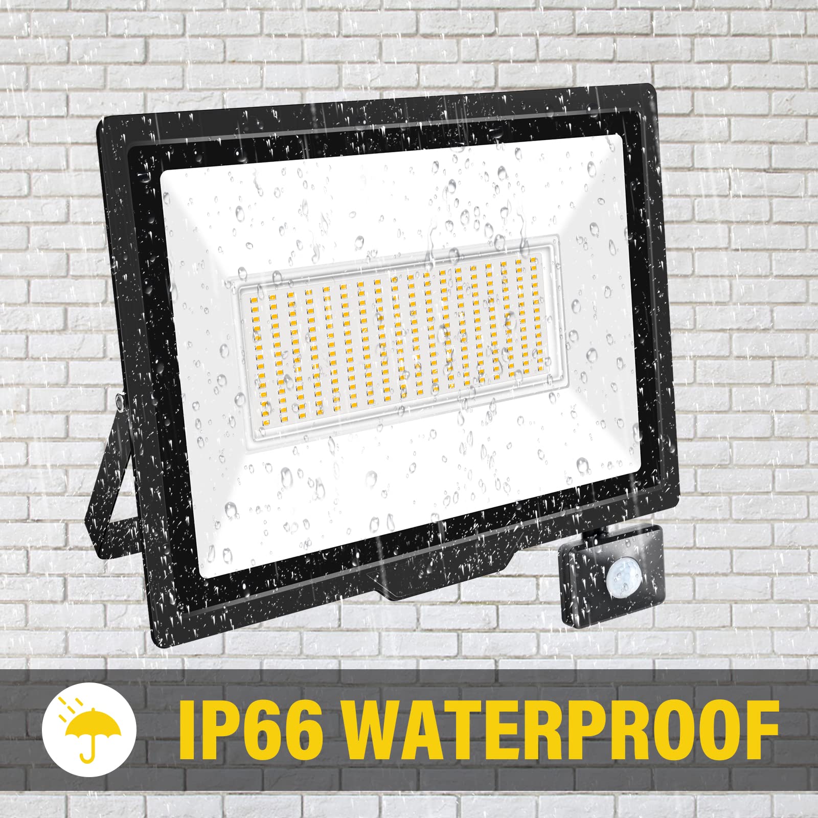 Willpower Faro LED Esterno con Sensore di Movimento 200W 20000LM Faretto LED Bianca Caldo 3500K Proiettore LED IP66 85V-265V Luce di Sicurezza per Giardino Cortile Garage Patio Corridoio