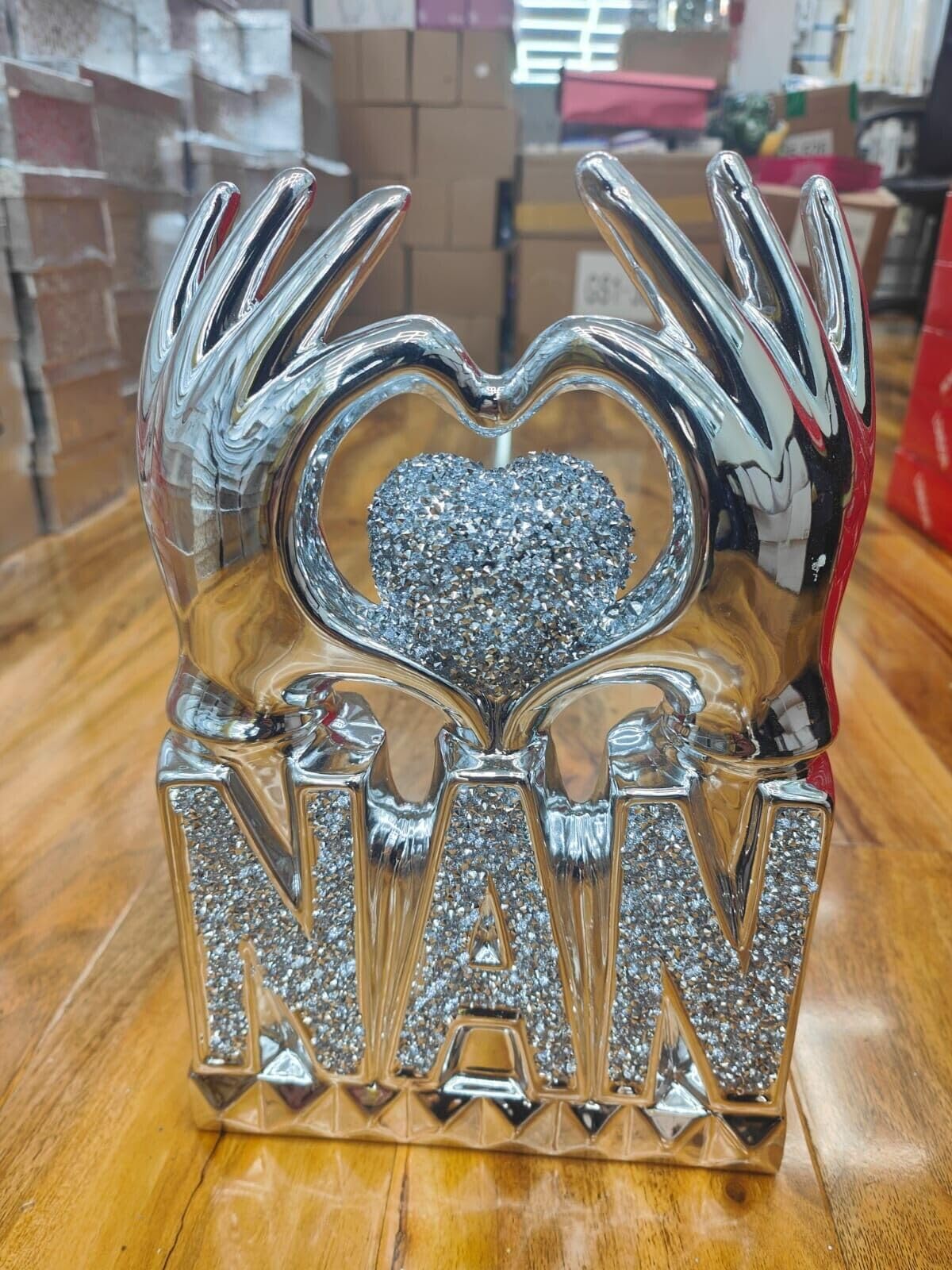 Biznest NAN Heart Hand Silver Crushed Diamond Crystal Ornament Home Decor Gift Bling NAN (Silver)