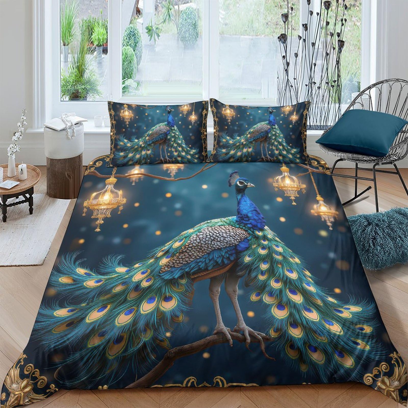 Ctjqhvkz Style-10 3D Printed Peacock Night Sky Fitted Sheet Microfiber Soft Breathable Star Mattress Cover For Bedroom Guestroom Decor Single（135X200cm）
