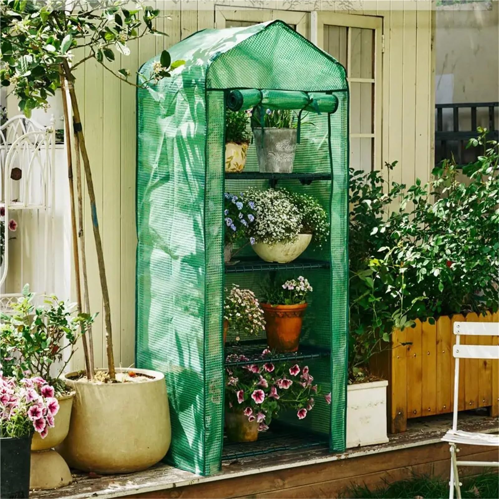 GewäChshaus Treibhaus Tomatenhaus Faltbare Gewächshaus Abdeckung PVC for Kleine Blume Haus Kindergarten Zimmer Garten Warm(Green)