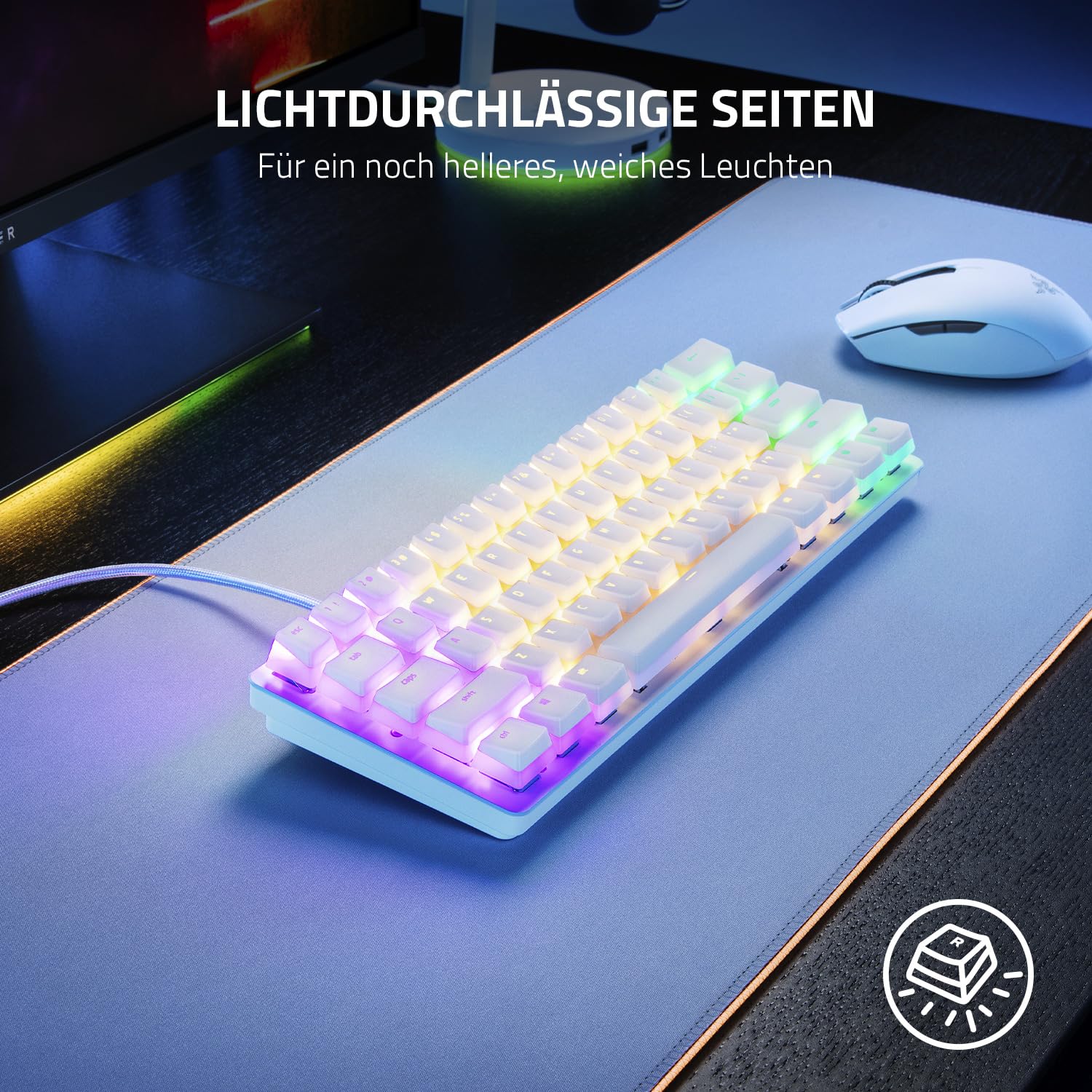 Razer Phantom Tastenkappen-Upgrade-Set - Fast unsichtbares Pudding-Design für durchscheinende Chroma RGB-Beleuchtung (128 Tasten, Tastenentferner, Stabilisatoren) US- & UK-Layout | Weiß