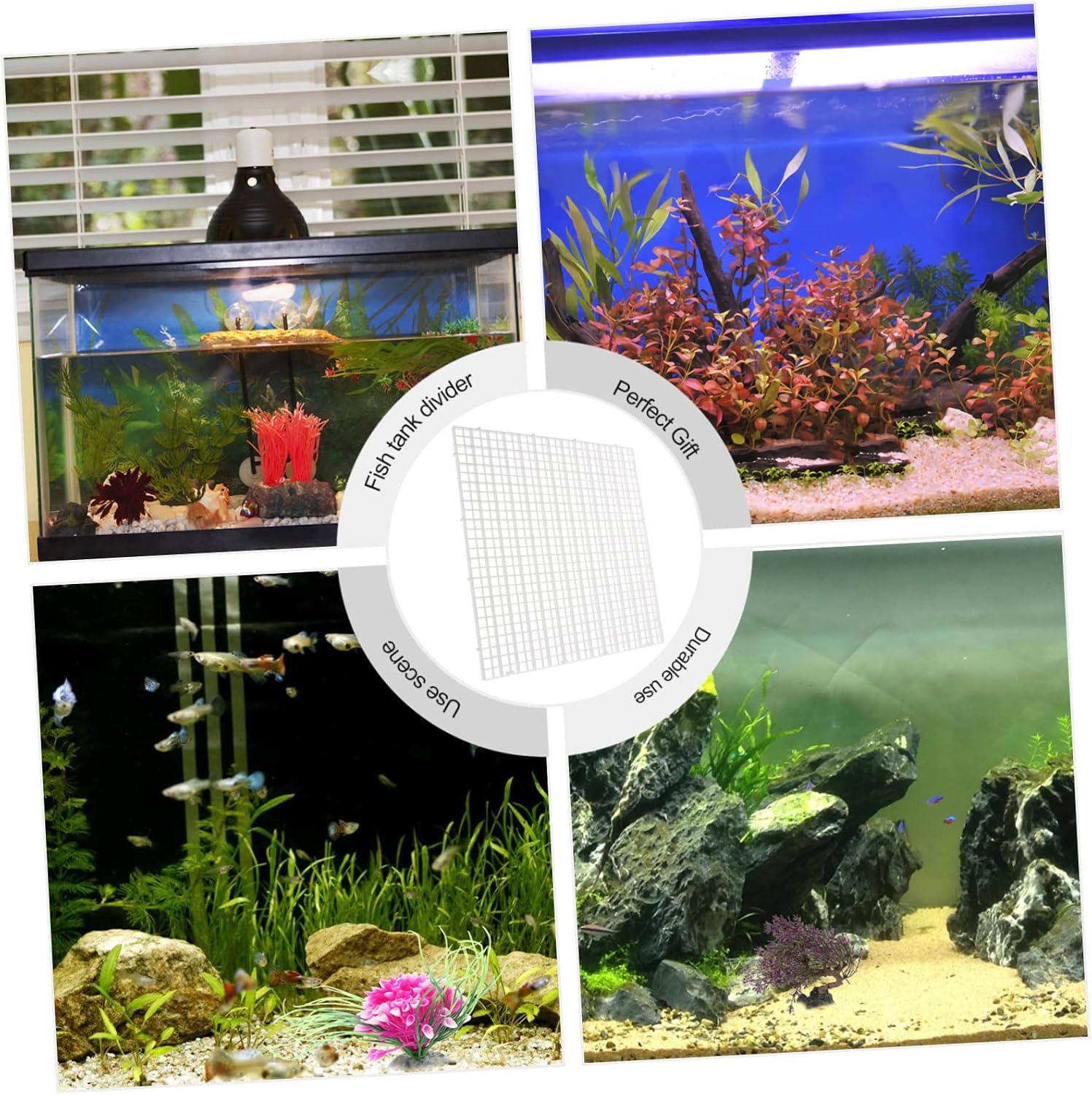Abaodam 1 Set Aquarium Grid Divider Fish Tank Isolation Panels with Suction Clips and Zip Ties Safe Divider for Fish Separation and DIY Filtration