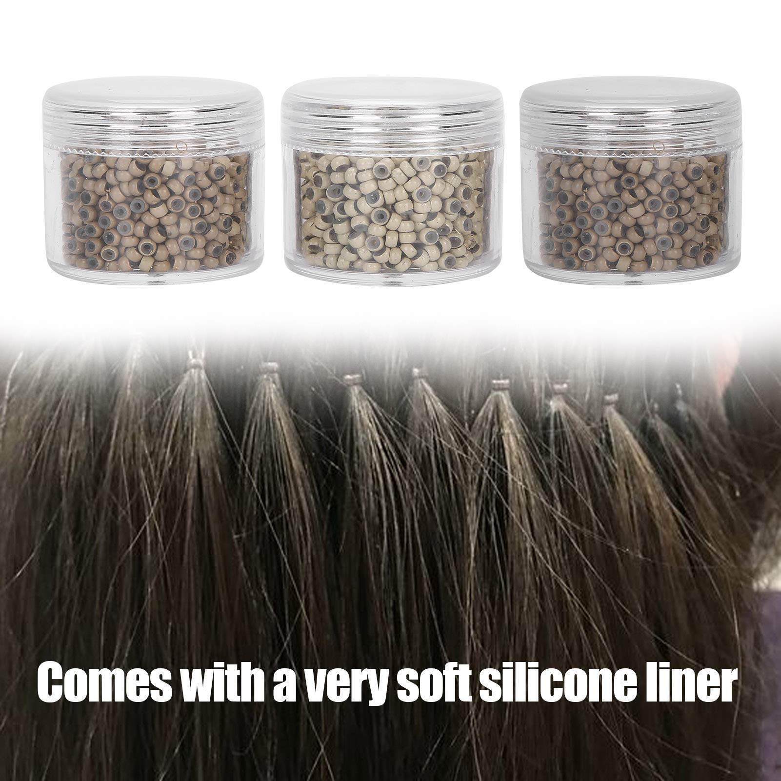 3PCS 3.0mm Silicona Micro Links Beads Juego de herramientas de extensión de cabello Nano tubos forrados suaves 3000PCS 3mm / 0.12in OD 2mm / 0.08in ID Color 6 8 13 Extensiones de