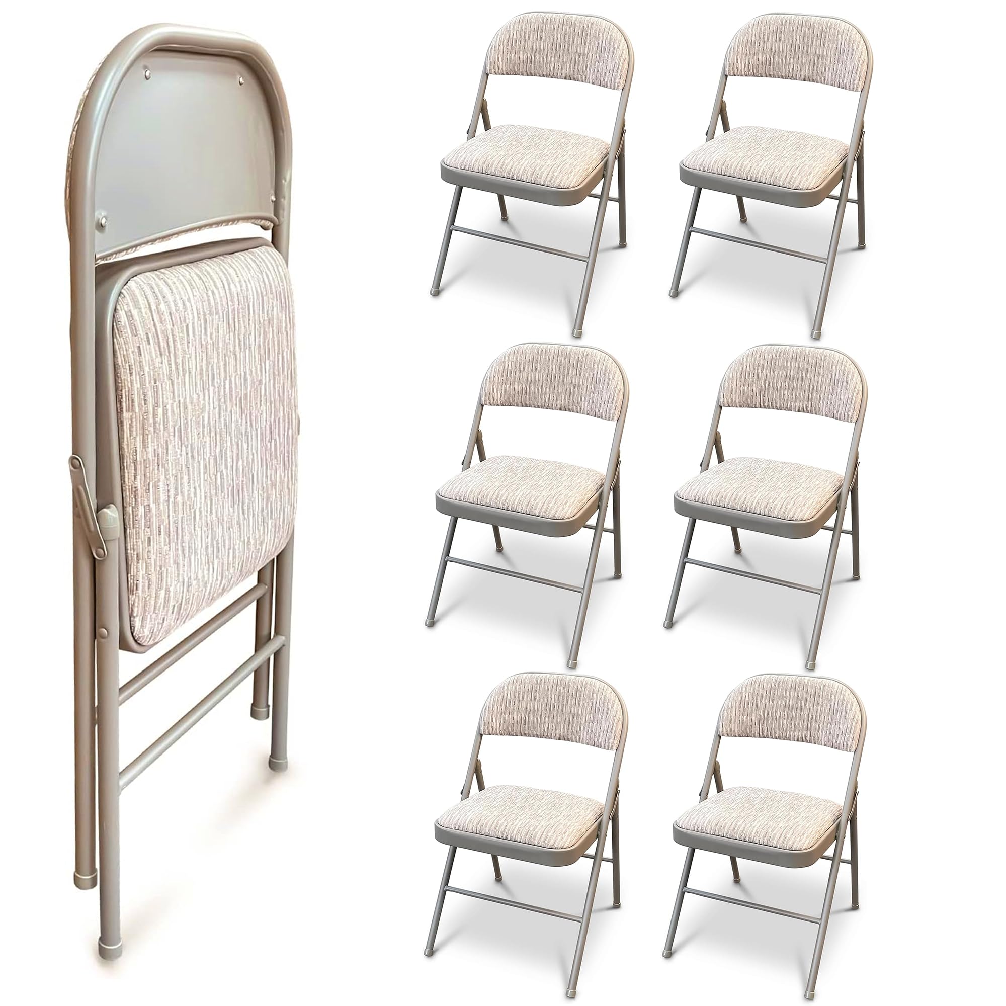JupiterJX Deluxe Fabric Padded with Heavy Duty Steel Metal Frame, Back Rest Folding Chairs For Office Garden Computer Desk Foldable Chair With Cushioned Pad Seat Set Of 6