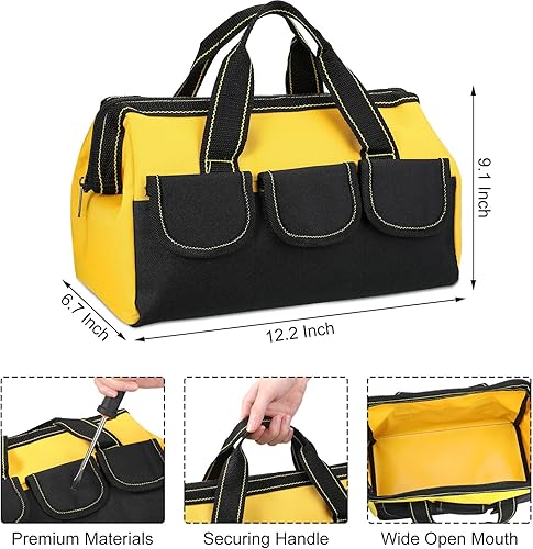 Miniatura 8 de 6 bolsas de herramientas para hombres y mujeres, bolsa de herramientas resistente con parte inferior dura impermeable, múltiples bolsillos,
