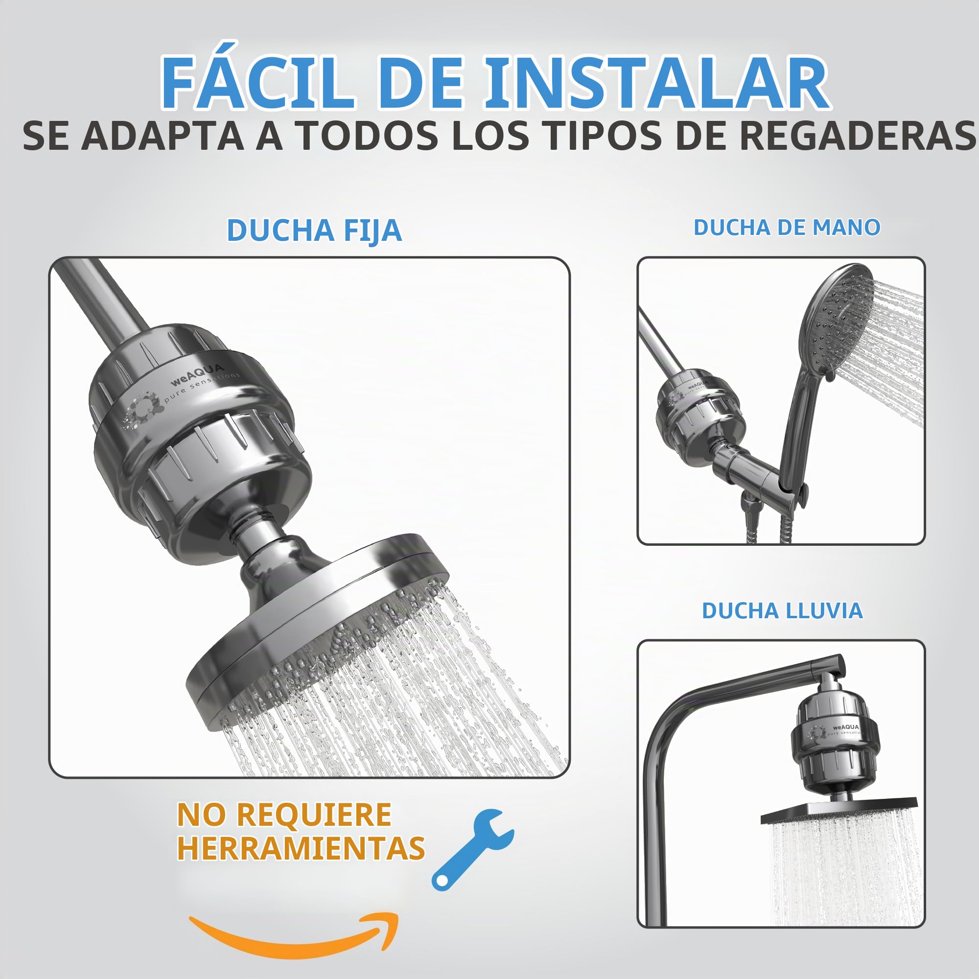 weAQUA Paquete de 2 filtros de ducha resistentes, 99% de eliminación para agua dura, cloro, fluoruro, metales pesados, microvida, orgánicos y más | Ayuda a reducir la piel seca, la picazón y el cabello encrespado