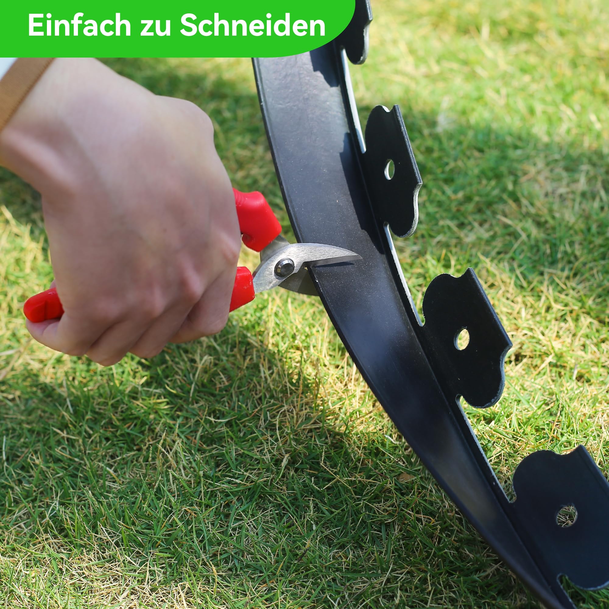 10cm Hoch 12m Kein-Graben Rasenkante mit 60 Stück 20cm Kunststoff Erdanker & 4 Verbindungsstücke – Garten Rasenkanten-Set mit Schere für Landschaftsbau, Rasen, Blumenbeete und Garten