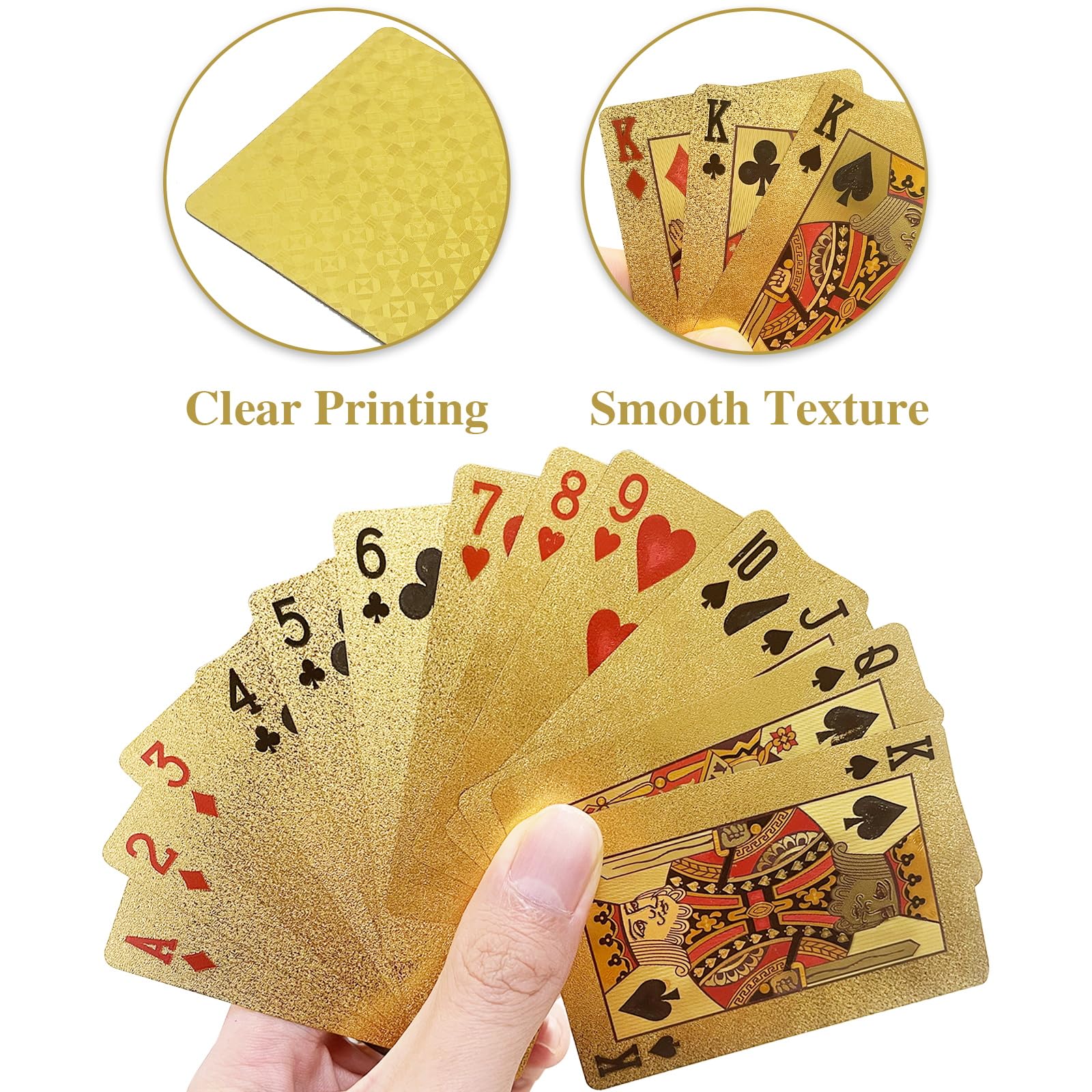 WJIASI Plastic Playing Cards - Waterproof, Washable Deck of Cards (UK), Gold, 6 cm x 9 cm x 2 cm - Image 2