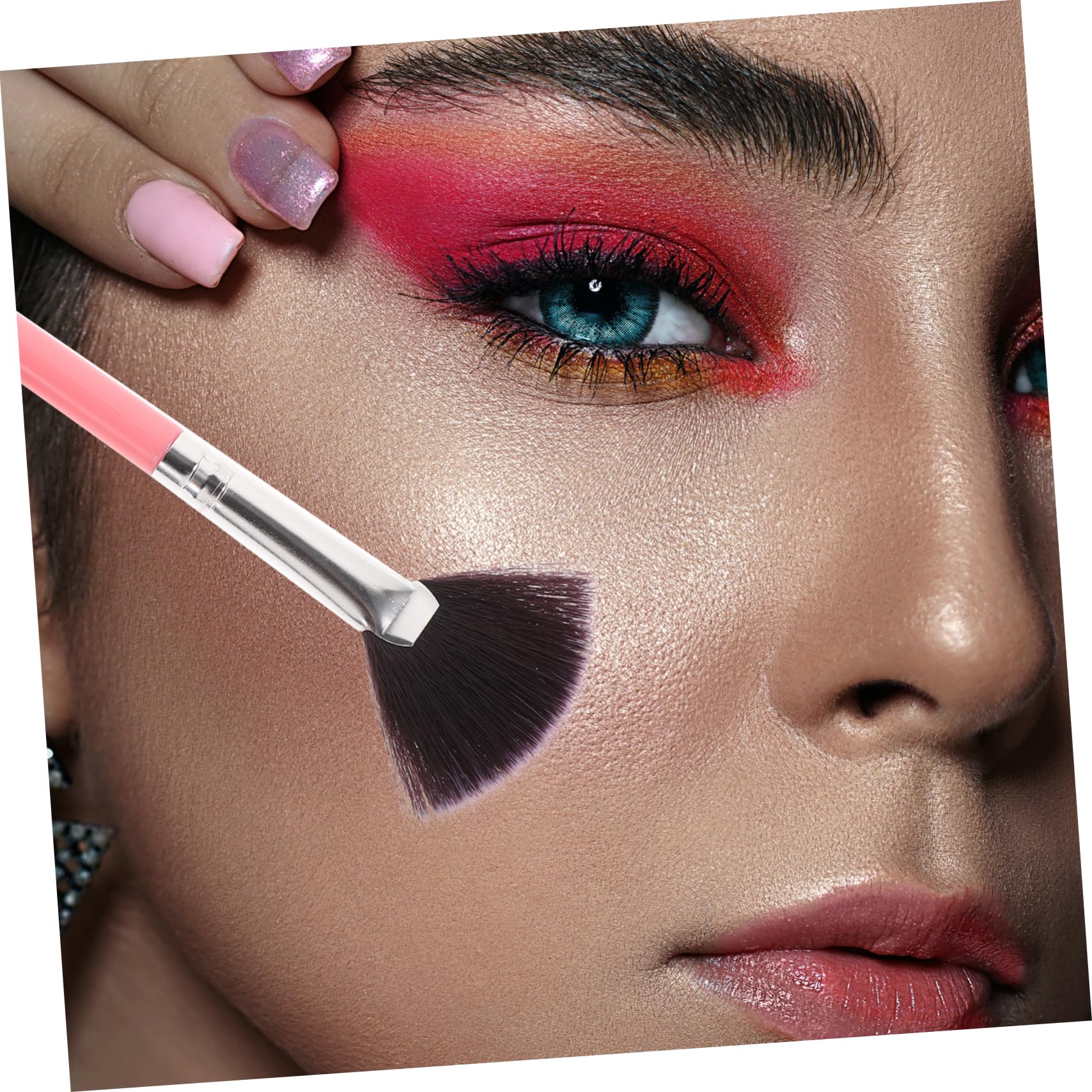 WOONEKY Professional Makeup Brush Set 4pcs Long Handle Fan Shaped Blush Brush Powder Brush