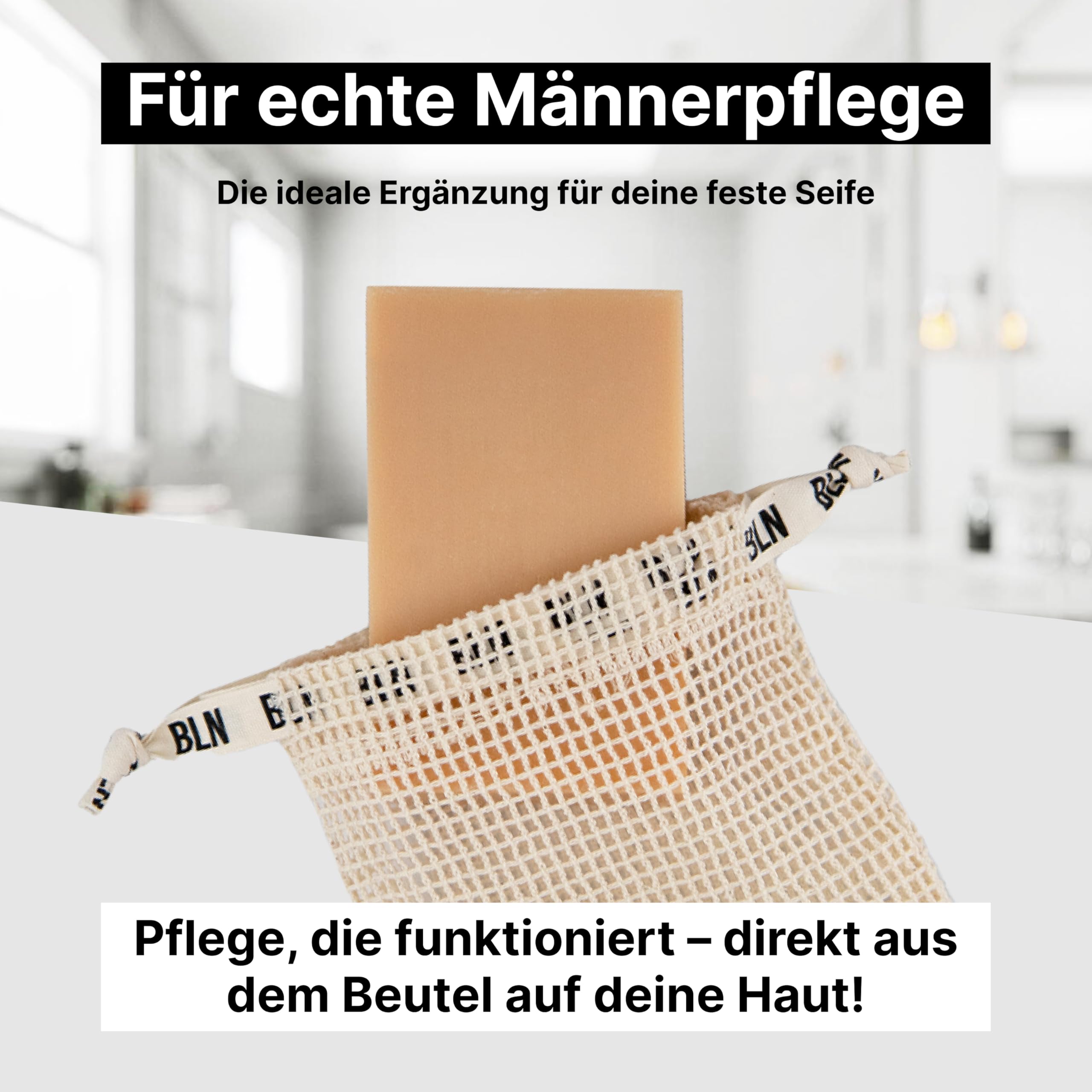 Feste Seifen für Männer (3 x 135 g) + Baumwoll-Seifensäckchen + Seifendose: 3-in-1 natürliche Männerseifen + Aufbewahrung + Seifenbeutel – Vegane Duschseifen Herren für Hand, Körper & Haare, BLN SOAP