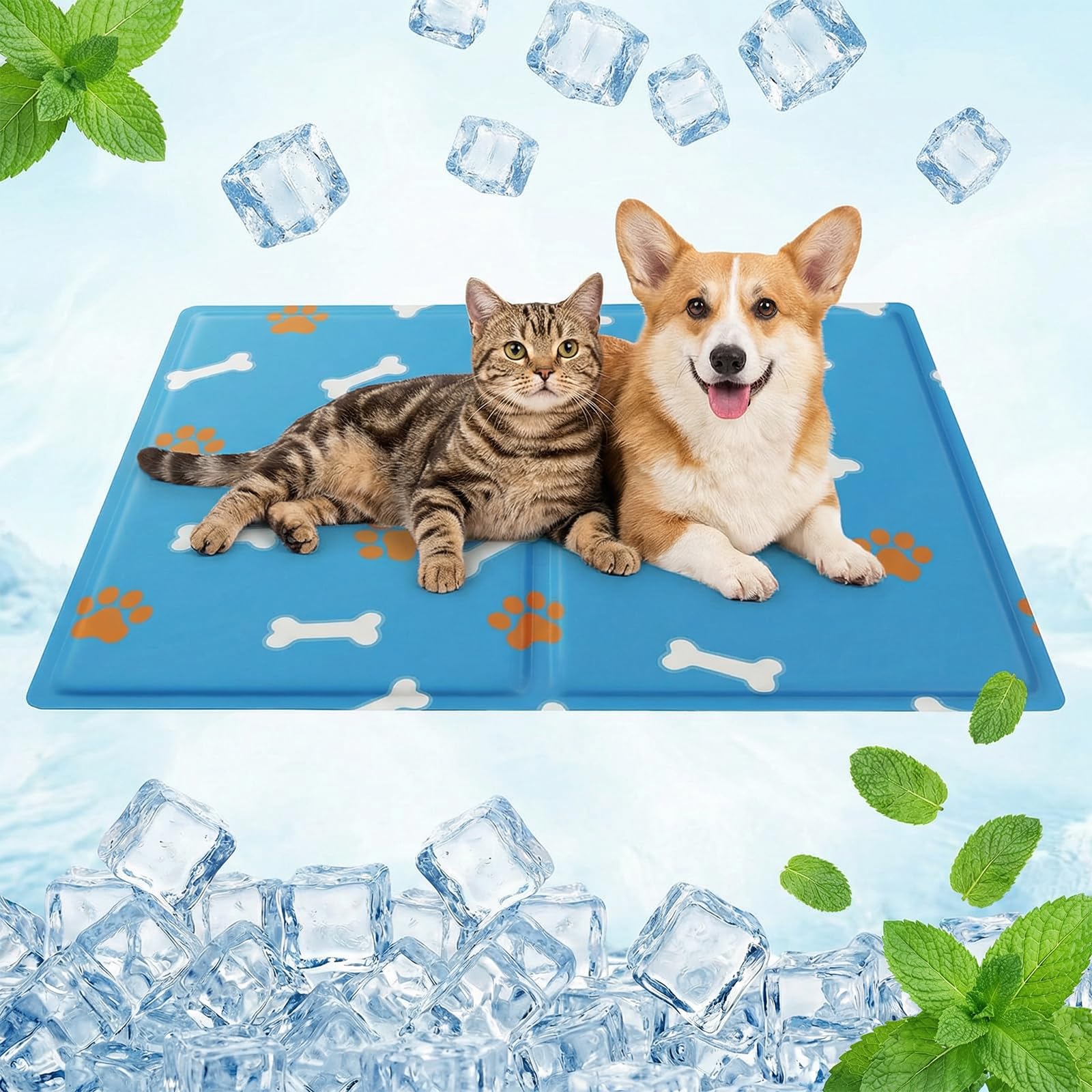 Ninonly Alfombra Refrescante para Perro Gatos 50x65cm, Alfombrilla Refrescante Cojín de Gel Auto Refrigerante Impermeable, Cama Fria para Mascotas Hogar Viajes Coche Verano