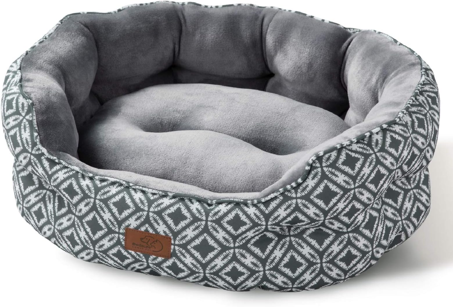 Bedsure 25 inch Small Dog Bed & Cat Bed, Round, Machine Washable, Super Soft & Plush Flannel, Slip-Resistant Oxford Bottom, Grey