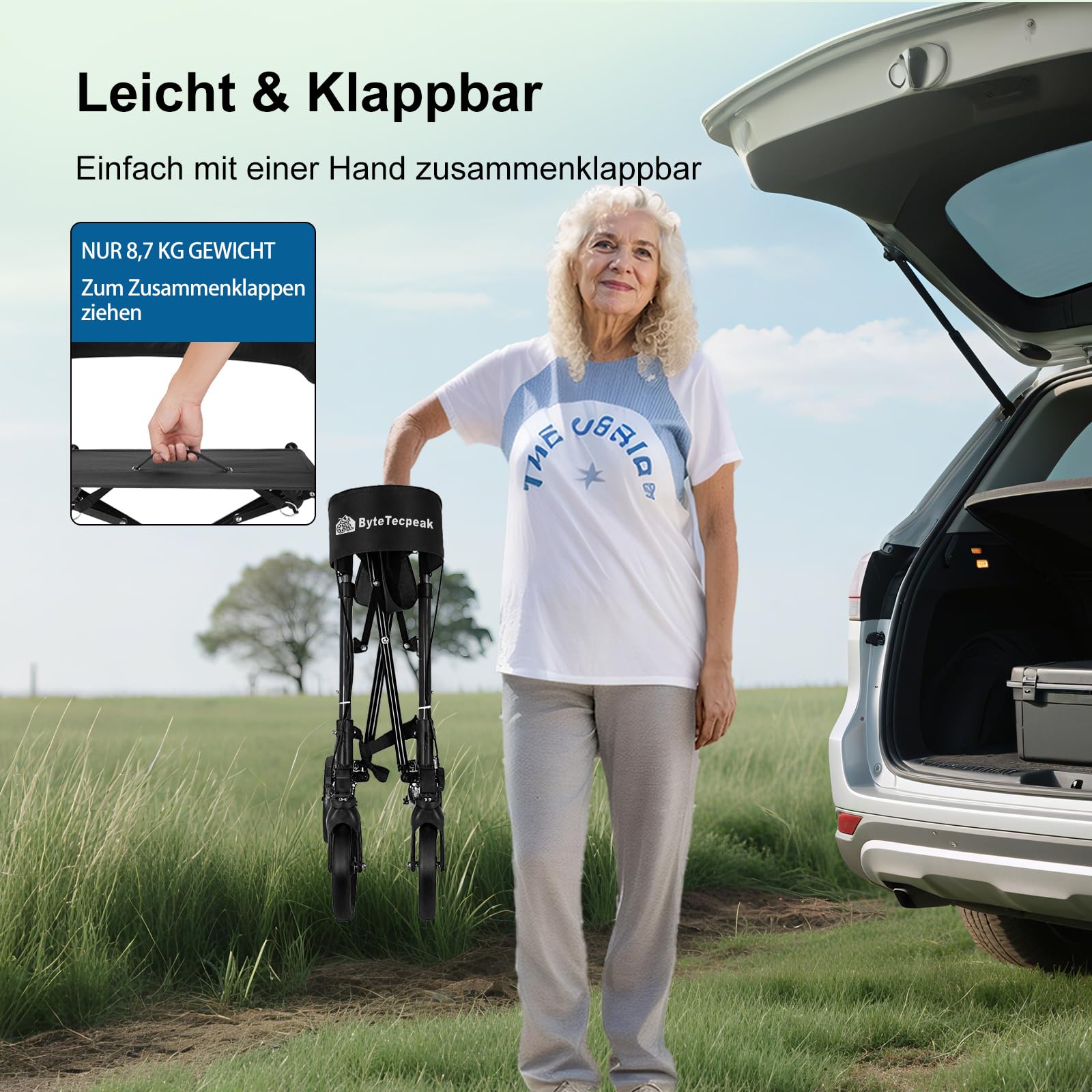 R2 Rollator Faltbar und Leicht mit Sitz, Rollatoren Schmal für Wohnung, Gehhilfe Rollator für Senioren Klappbar, ausgestattet mit verstellbaren Unterarmauflagen, belastbar bis 100 kg, Schwarz