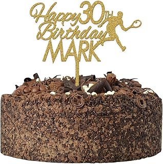 PERSONALISED Tennis Cake Topper - Tennis Player Happy Birthday Cake Toppers - Glitter Gold Silver Black Blue Wooden Cake Decoration - 21st 30th 40th 50th 60th Birthday - ANY Age ANY Name