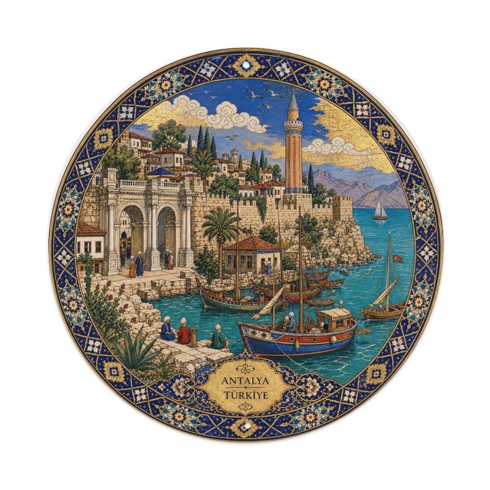 Antalya Turkey Mediterranean Harbor Ottoman Miniature Metal Tin Sign