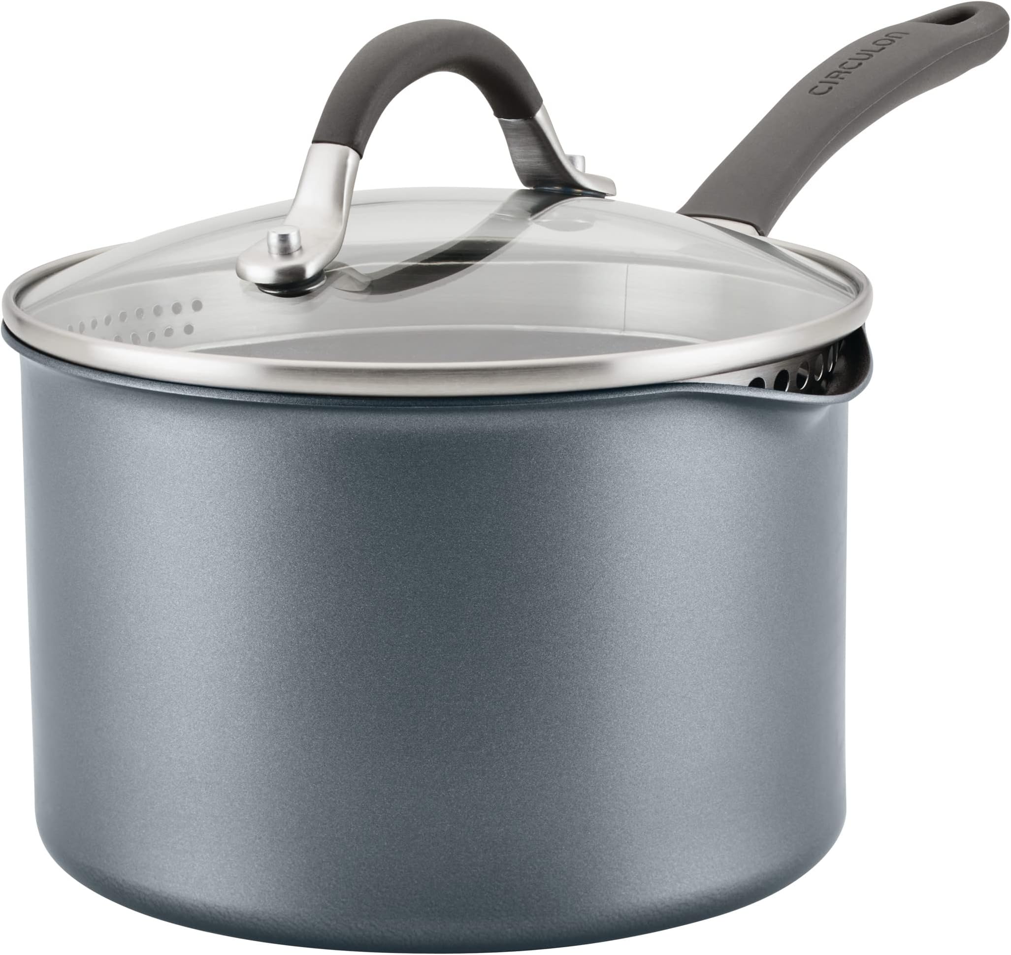 Circulon A1 Series with ScratchDefense Technology Nonstick Induction Straining Sauce Pan with Lid, 3 Quart, Graphite