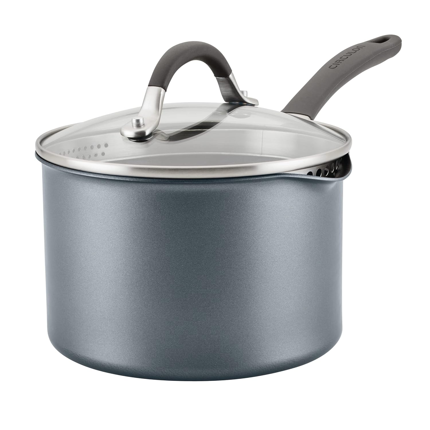 Circulon A1 Series with ScratchDefense Technology Nonstick Induction Straining Sauce Pan with Lid 3 Quart Aluminum Graphite