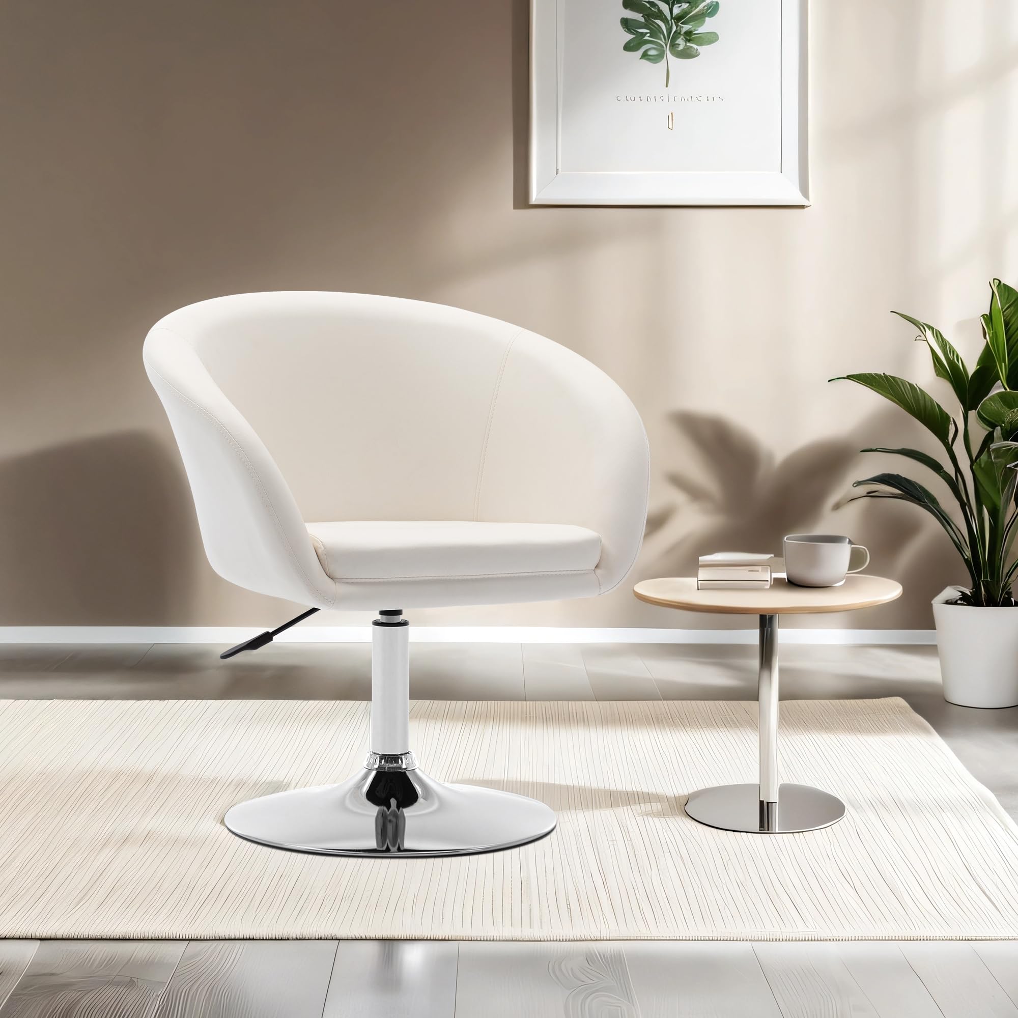 Duhome Sedia da trucco regolabile in altezza, in ecopelle, girevole, da cocktail, con bracciolo, per soggiorno, sala da pranzo, camera da letto, colore: bianco