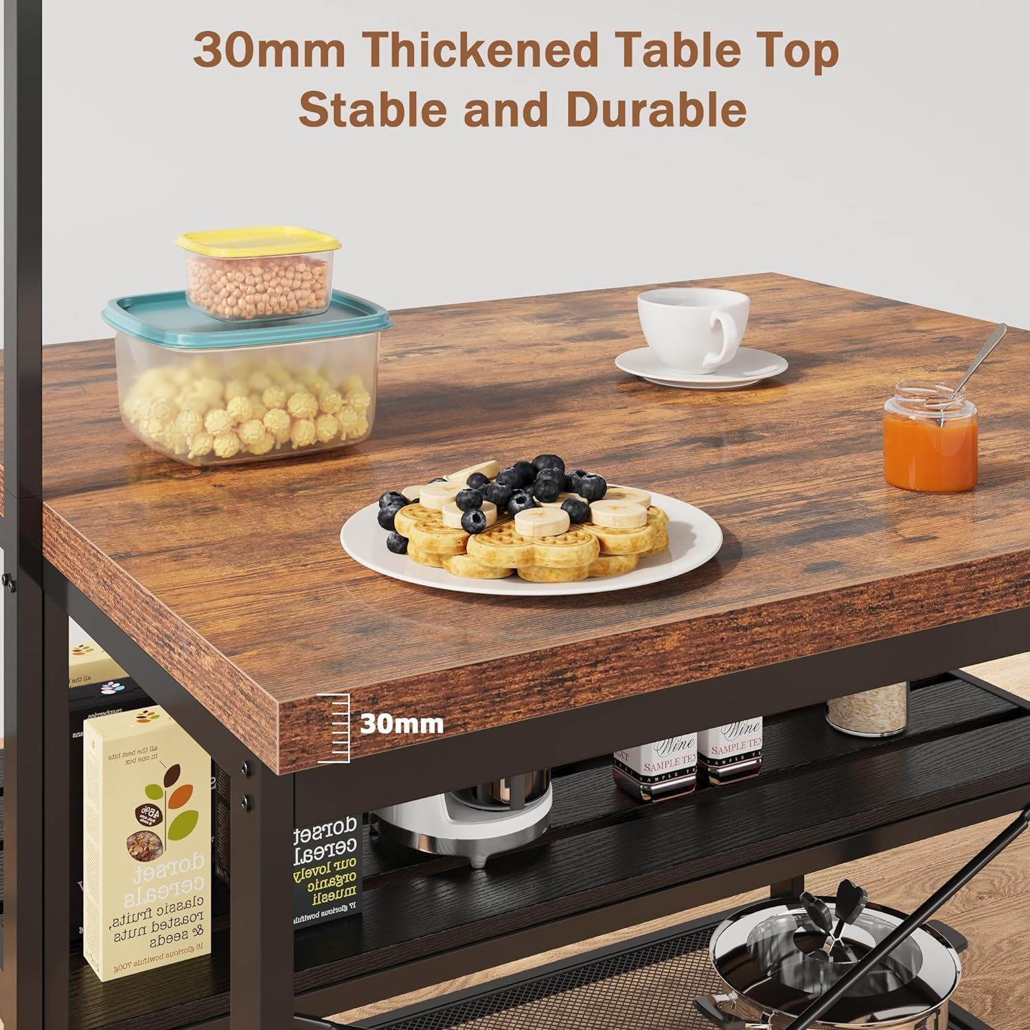 Grande supporto da cucina, supporto per forno a microonde, ripiano portaoggetti da cucina a 3 livelli, 5 ganci, tavolino in metallo per sala da pranzo o soggiorno, 106 x 71 x 183 cm
