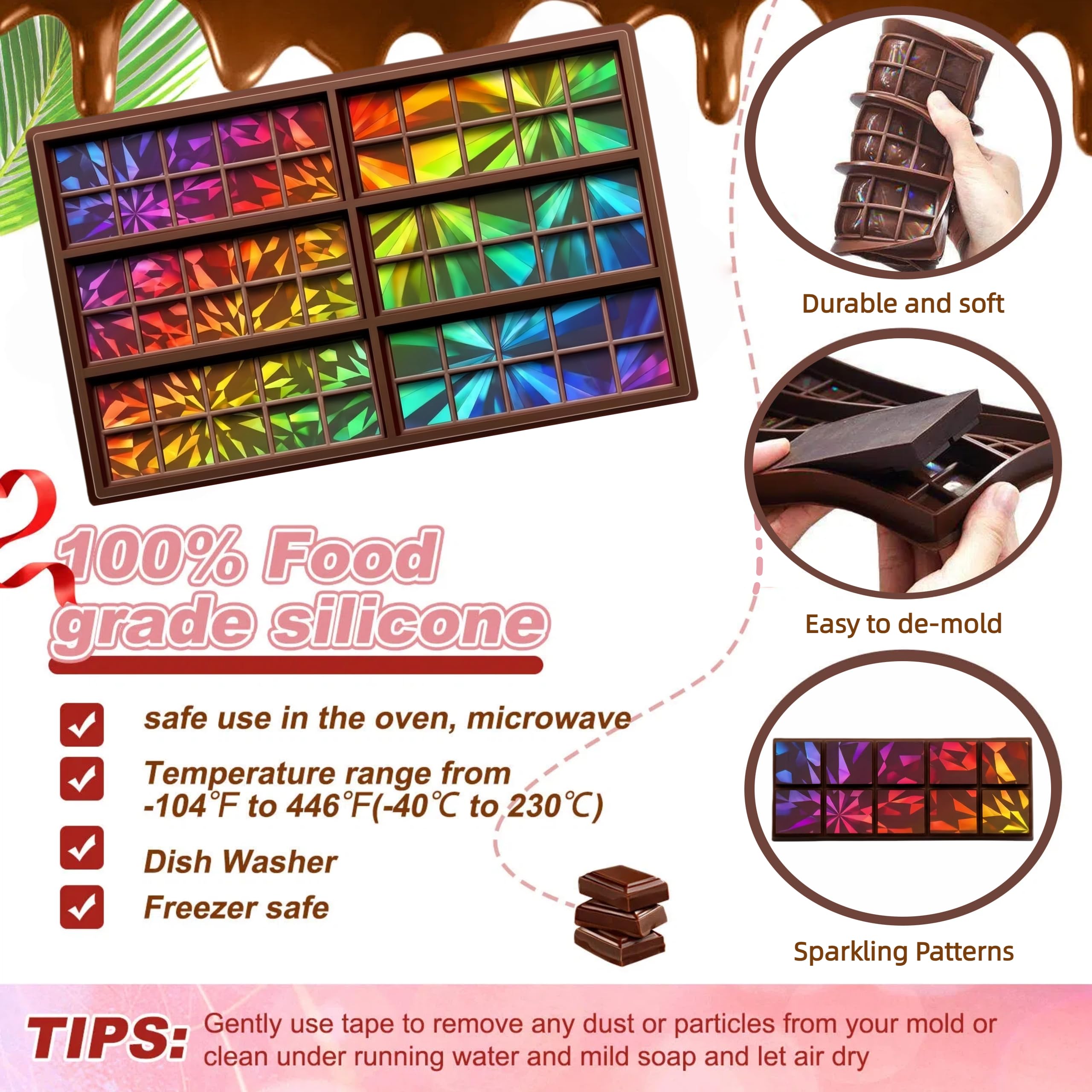 Ziliny Moldes holográficos de chocolate, moldes de resina holográfica, moldes de silicona para chocolate, moldes de silicona para chocolate, moldes reutilizables para hornear (estilo clásico)