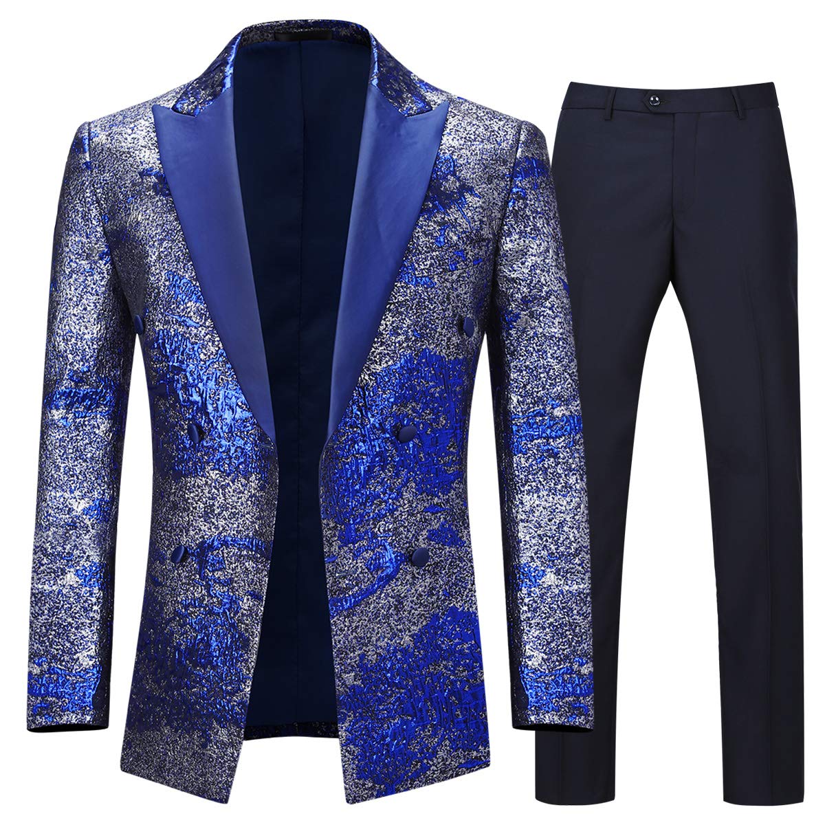 Sliktaa Abiti da Uomo 2 Pezzi Luxury Shiny Paillettes Wedding Risvolto Risvolto Oro Argento Tuxedo Giacca e Pantaloni